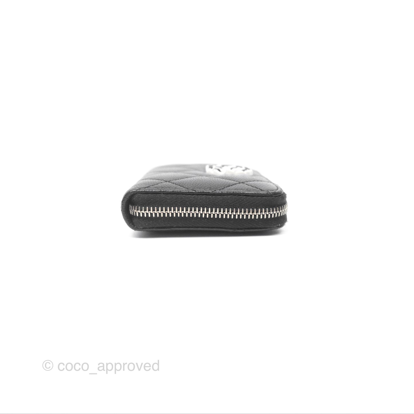 Chanel Zipped Coin Purse Black Caviar White CC Silver Hardware
