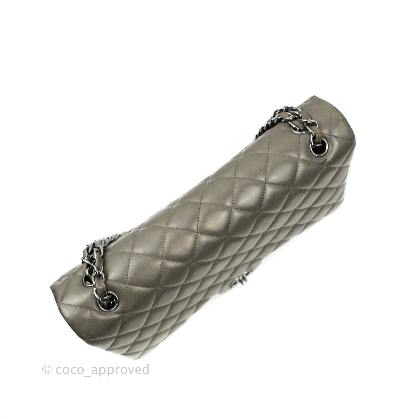 Chanel Classic Single Flap Maxi Grey Lambskin Gun Metal Hardware
