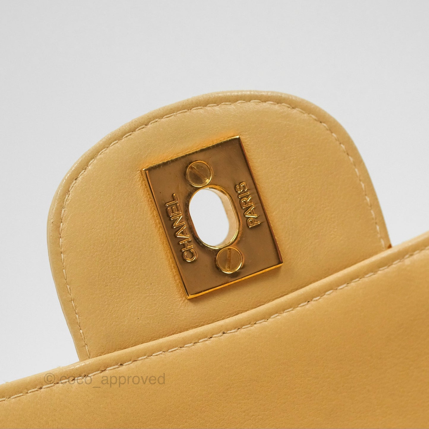 Chanel Vintage Double Sided Flap Bag Quilted Beige Lambskin Gold Hardware