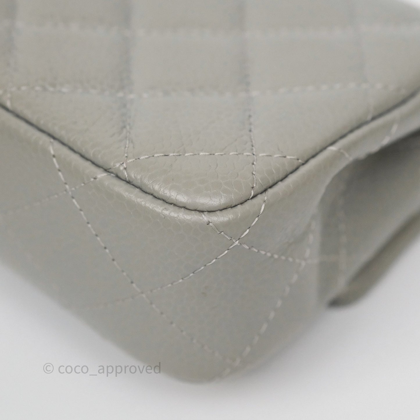 Chanel Extra Mini Rectangular Flap Quilted Light Grey Caviar Silver Hardware