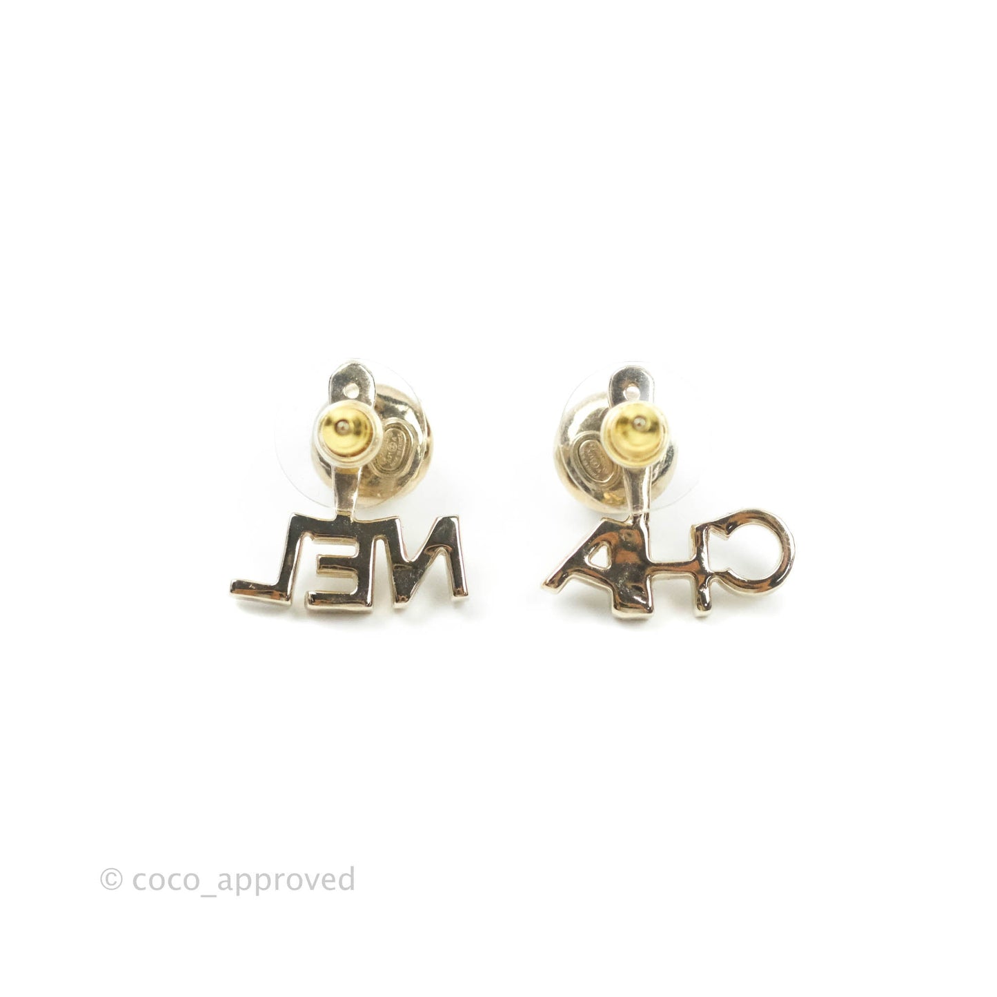 Chanel CC Pearl Rhinestone Earrings Gold Tone 21A