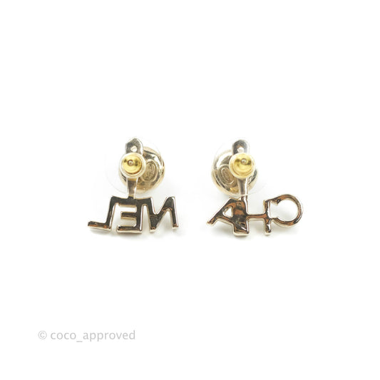 Chanel CC Pearl Rhinestone Earrings Gold Tone 21A