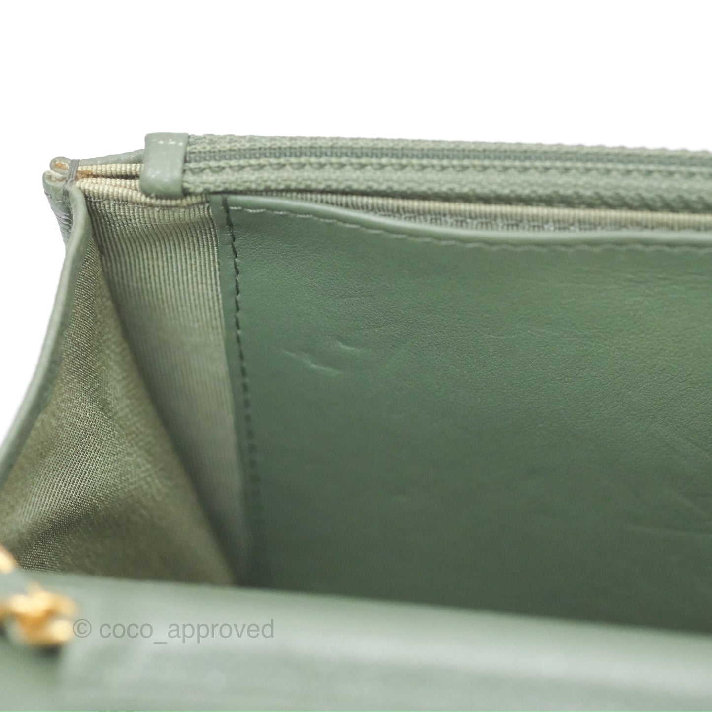 Chanel Classic Quilted Wallet On Chain WOC Glitter Dark Tiffany Green Caviar Aged Gold Hardware
