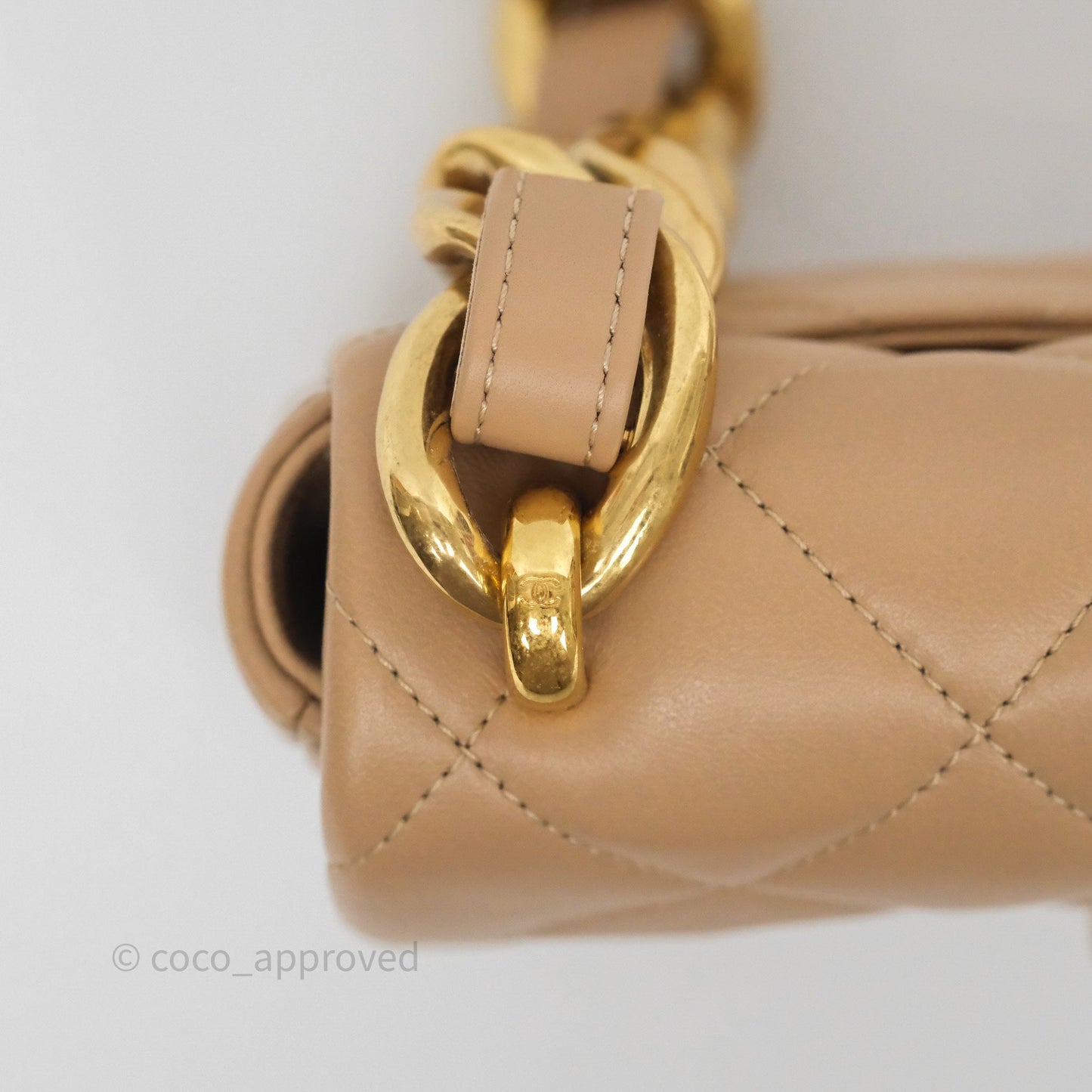 Chanel Mini CC Funky Town Flap Quilted Beige Lambskin Aged Gold Hardware