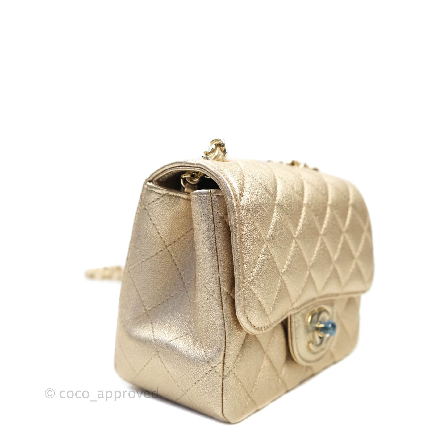 Chanel Classic Quilted Mini Square Gold Lambskin Gold Hardware 21P