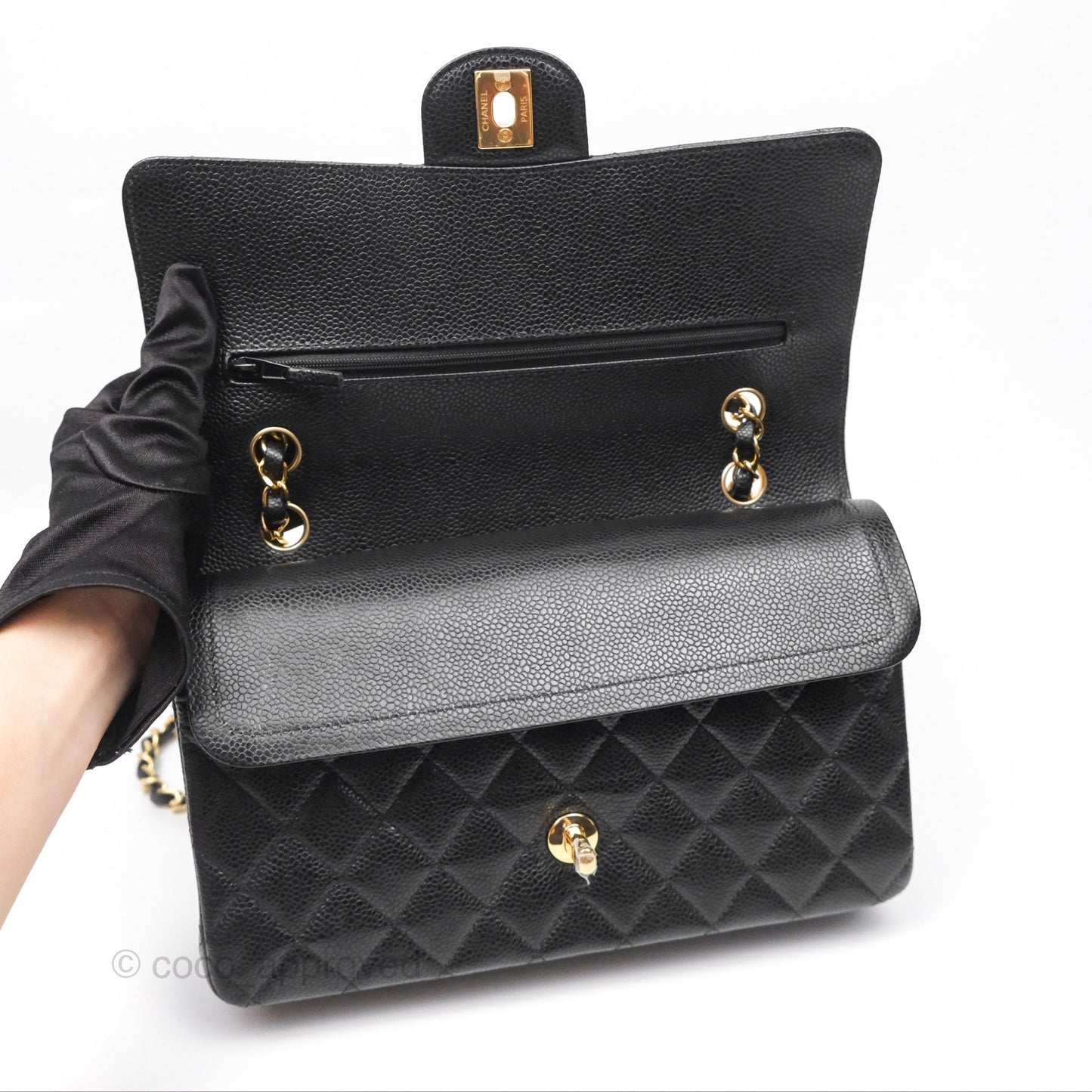 Chanel Classic M/L Medium Flap Quilted Black Caviar Gold Hardware