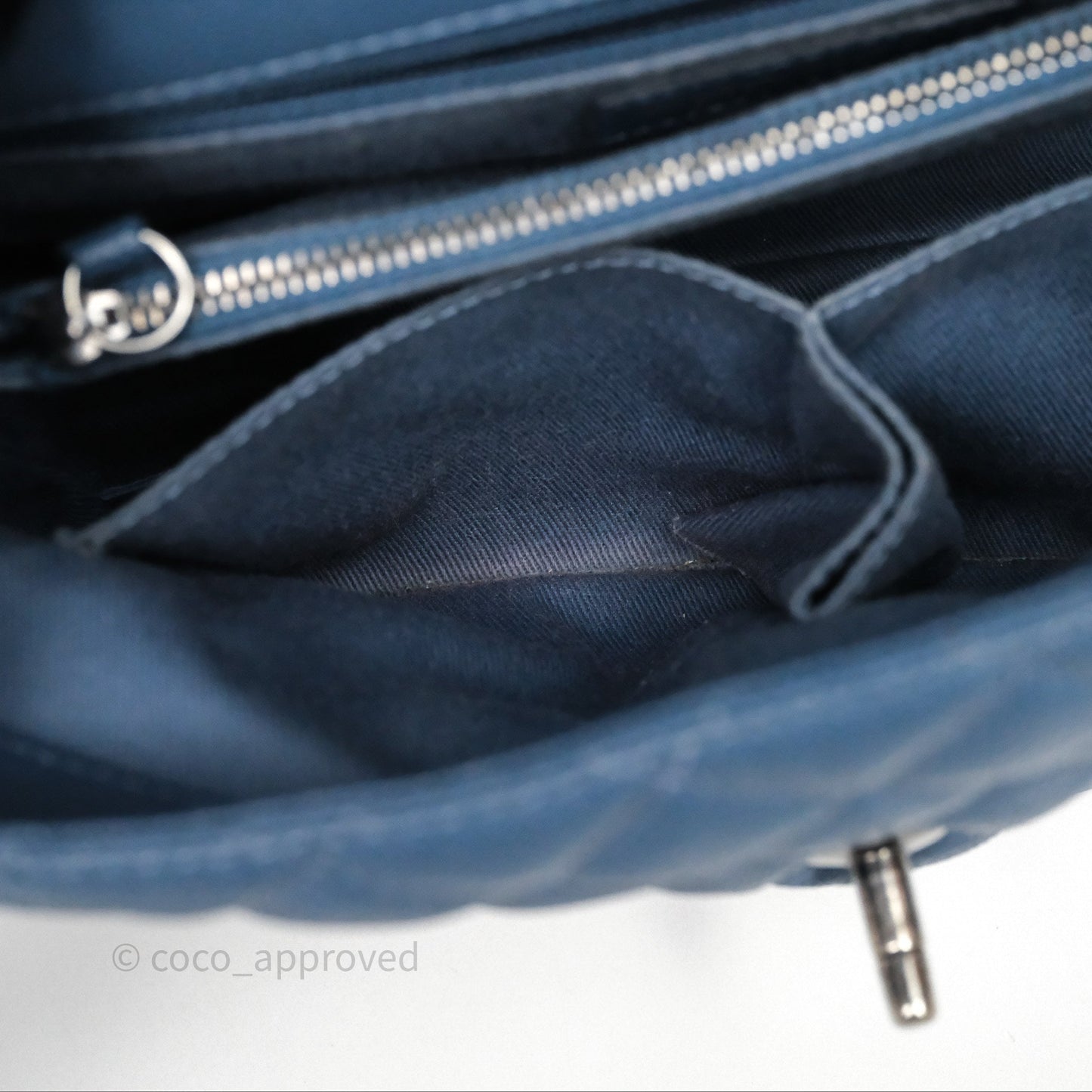 Chanel Medium Coco Handle Quilted Aged Caviar Dark Blue Ruthenium Hardware