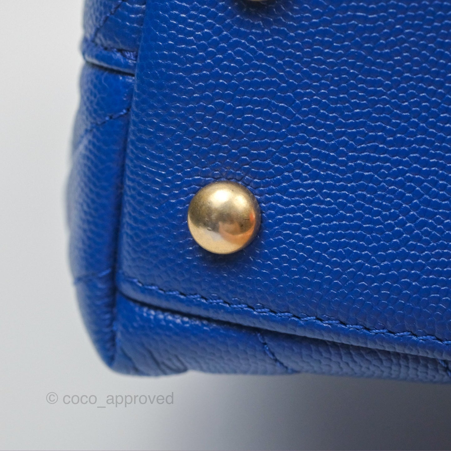 Chanel Small Coco Handle Chevron Blue Caviar Aged Gold Hardware