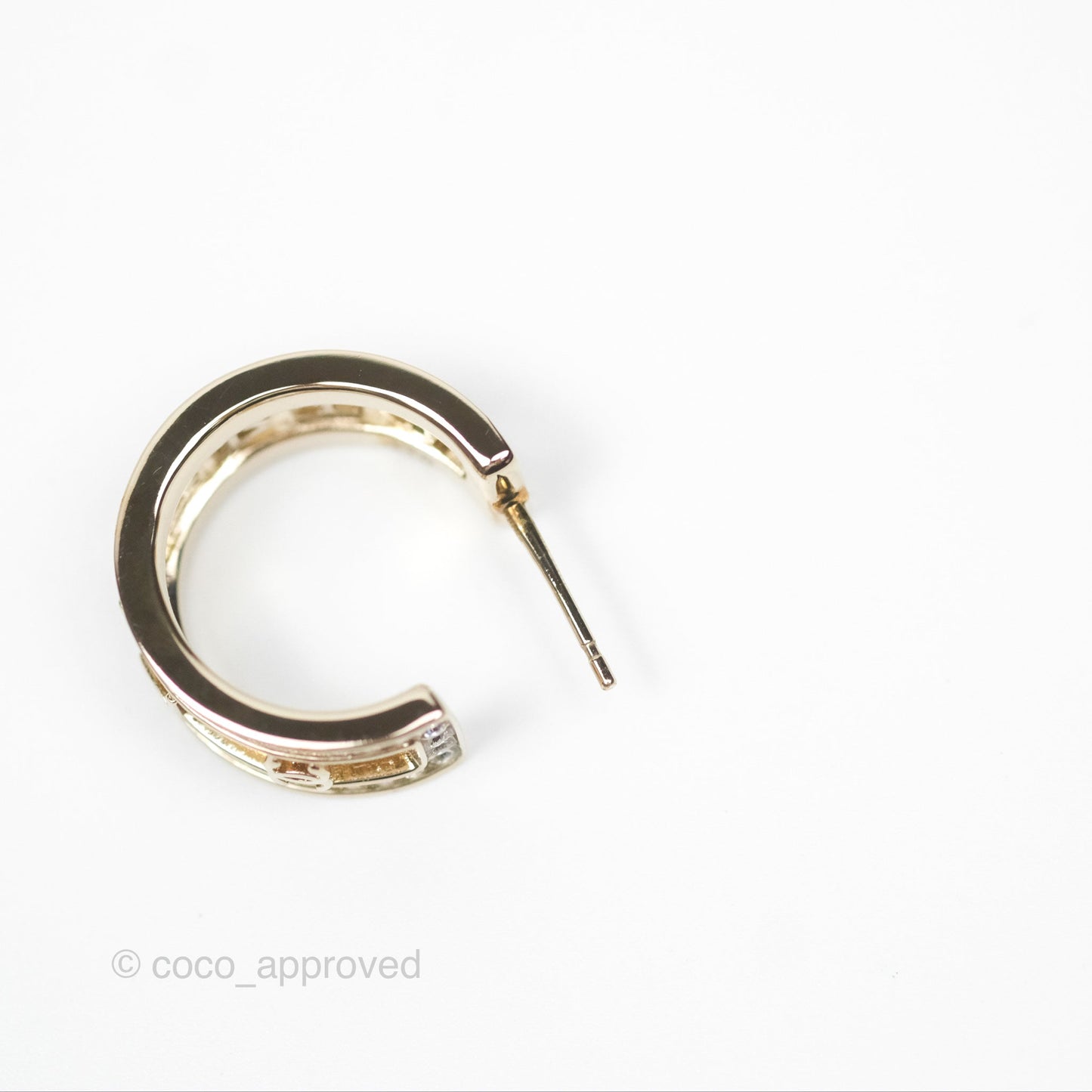 Chanel Logo Crystal Hoop Earrings Gold Hardware 21V