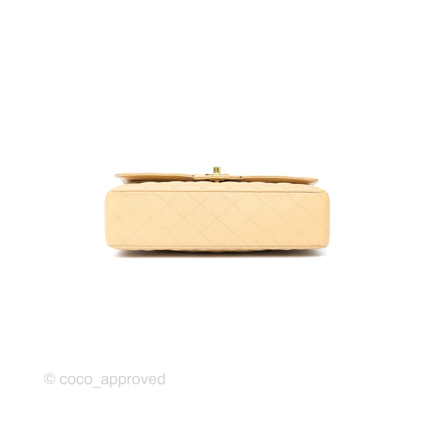 Chanel M/L Medium Classic Flap Quilted Beige Caviar Gold Hardware