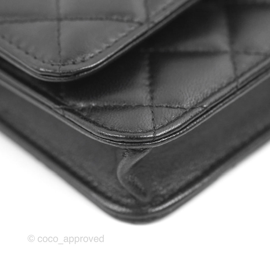 Chanel Mini Quilted Trendy CC Card Holder With Chain Black Lambskin Gold Hardware