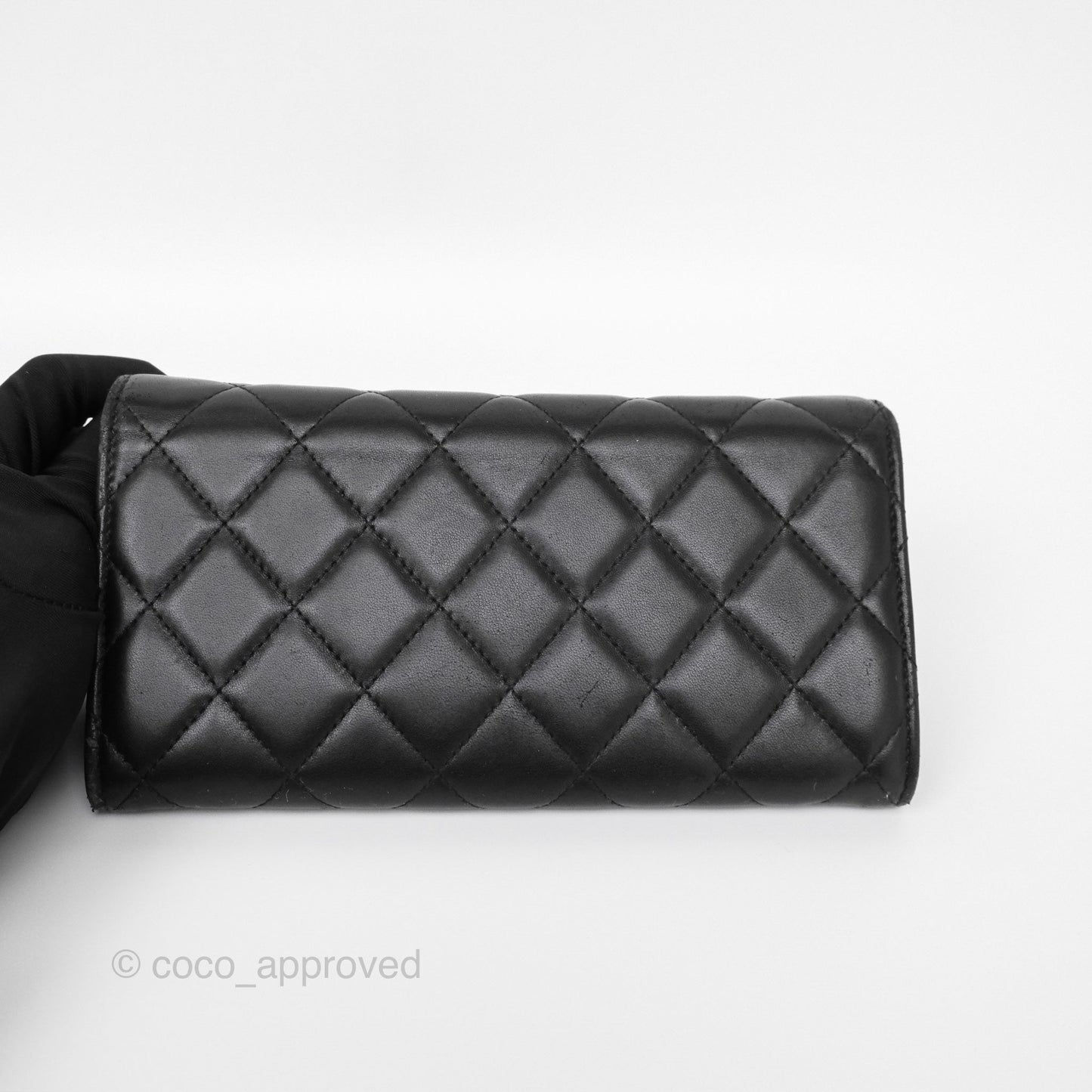 Chanel Classic Quilted Long Wallet Black Lambskin Silver Hardware