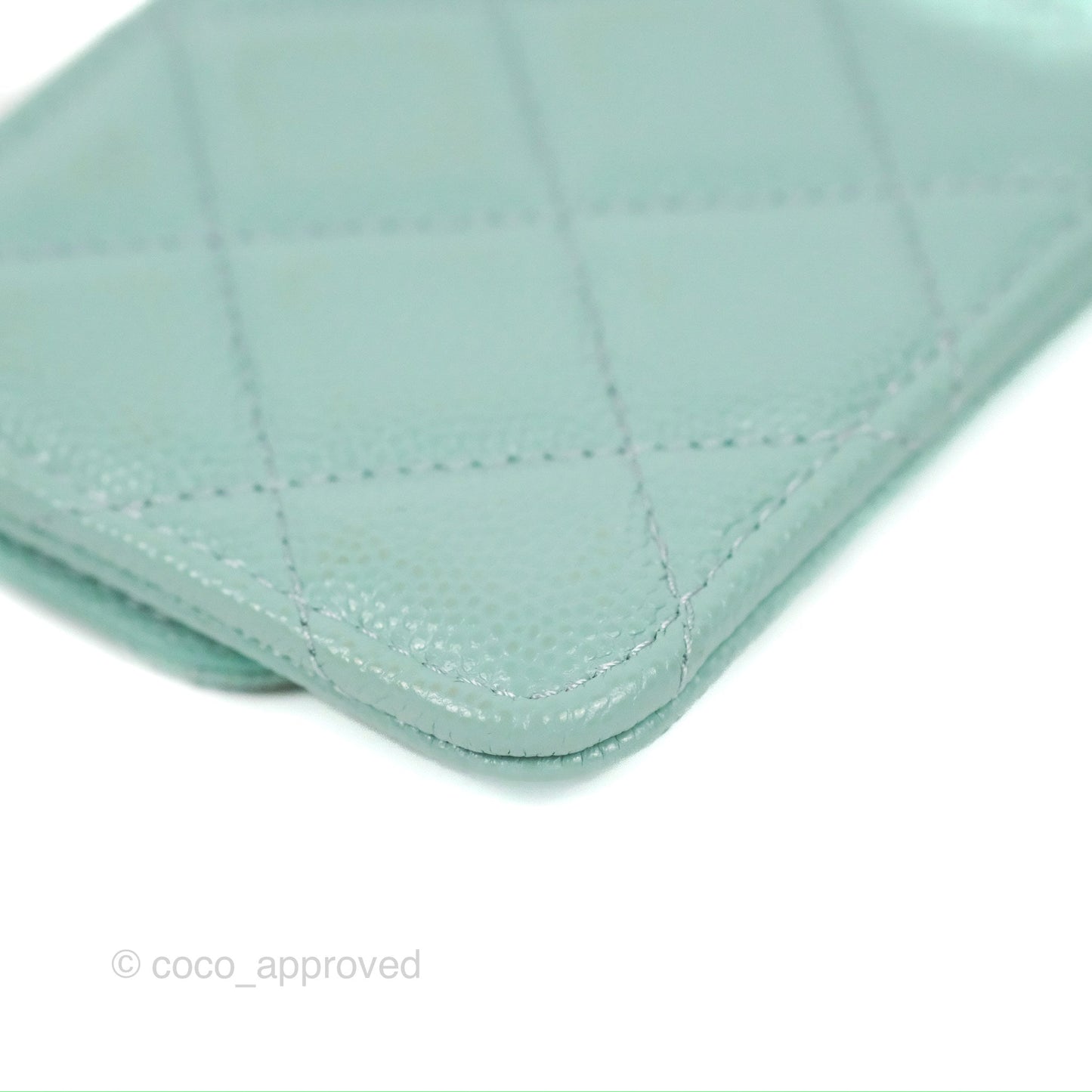 Chanel Quilted Zip Flap Card Holder Tiffany Blue Caviar Gold Hardware