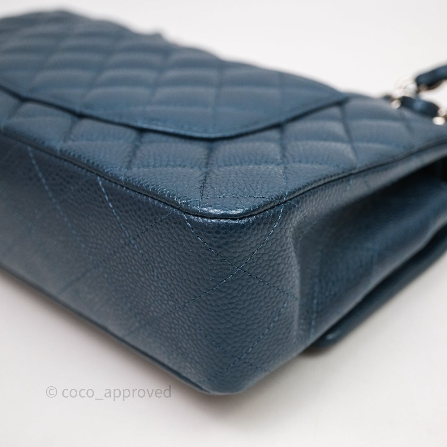Chanel Classic Medium Flap Quilted Iridescent Teal Caviar Silver Hardware
