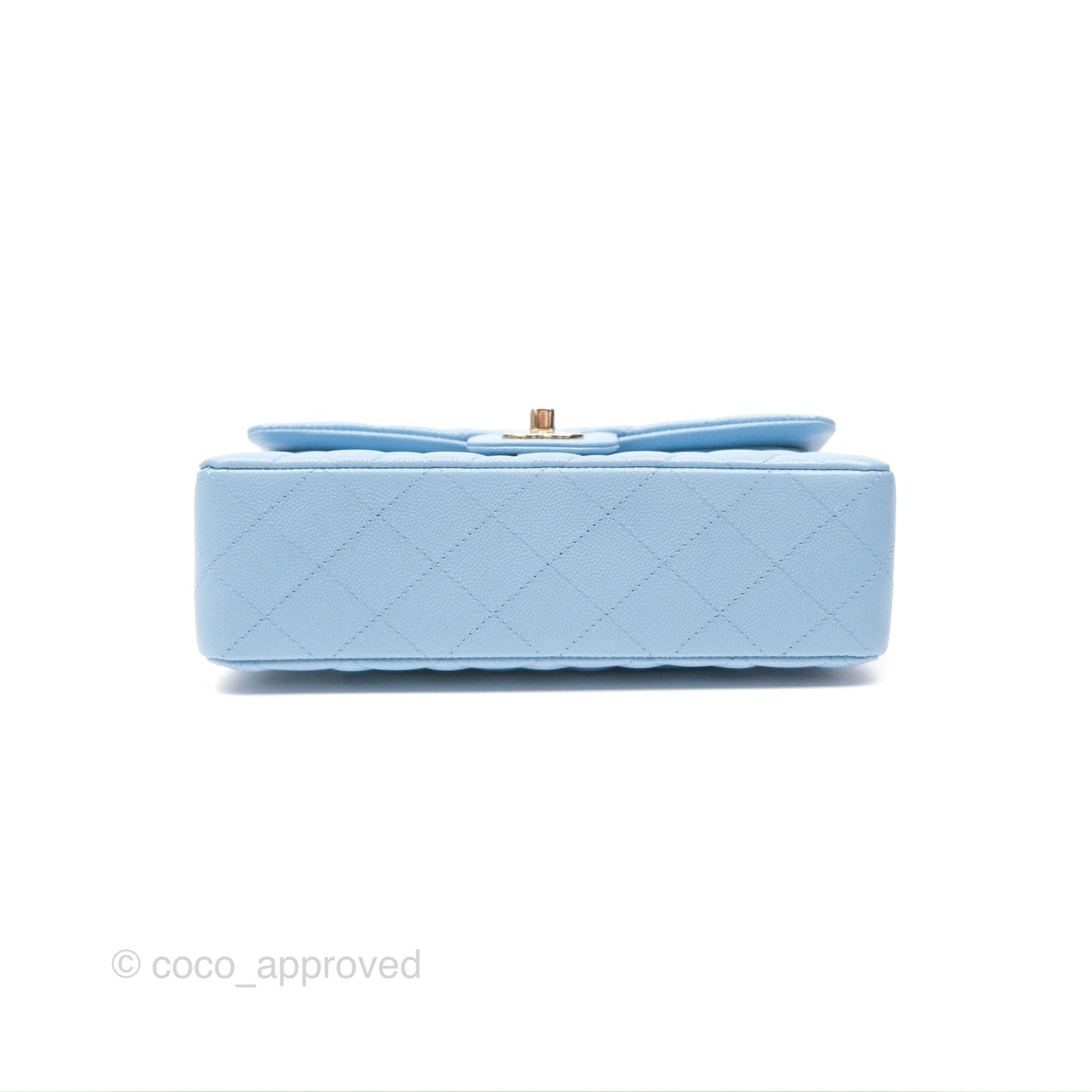 Chanel Small Classic Quilted Flap Light Blue Caviar Gold Hardware
