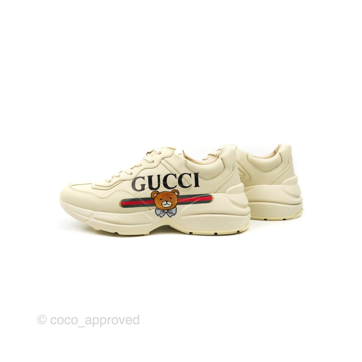 Gucci Ivory Toddler Rhyton KAI Bear Logo Leather Sneaker