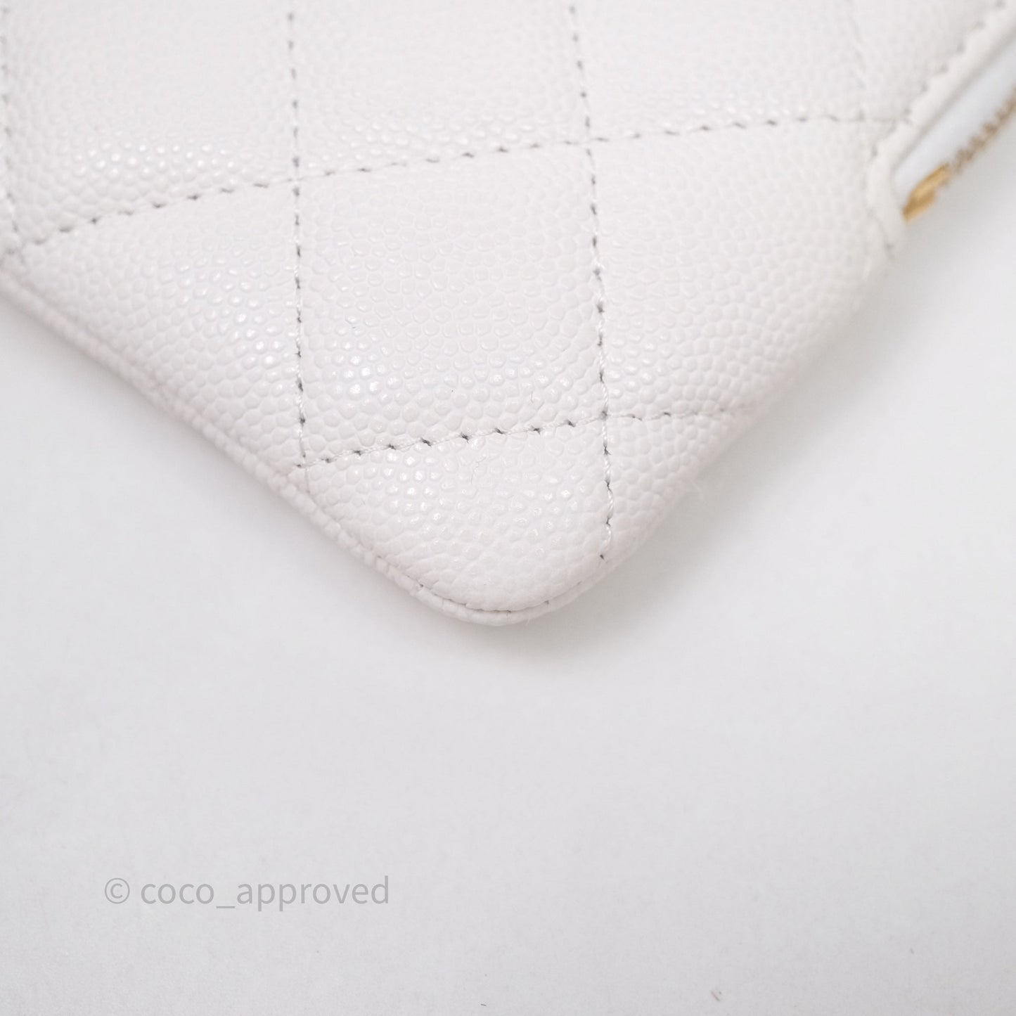 Chanel Quilted Classic Zip Card Holder Wallet White Caviar Gold Hardware