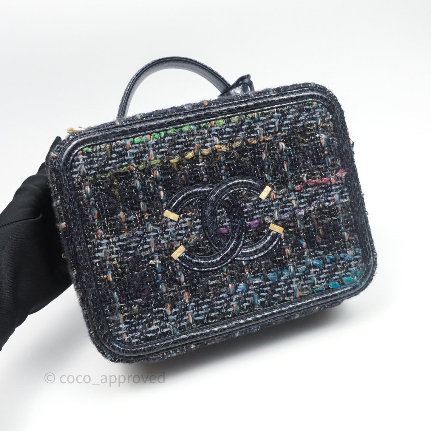 Chanel Medium CC Filigree Vanity Case Navy Tweed Python