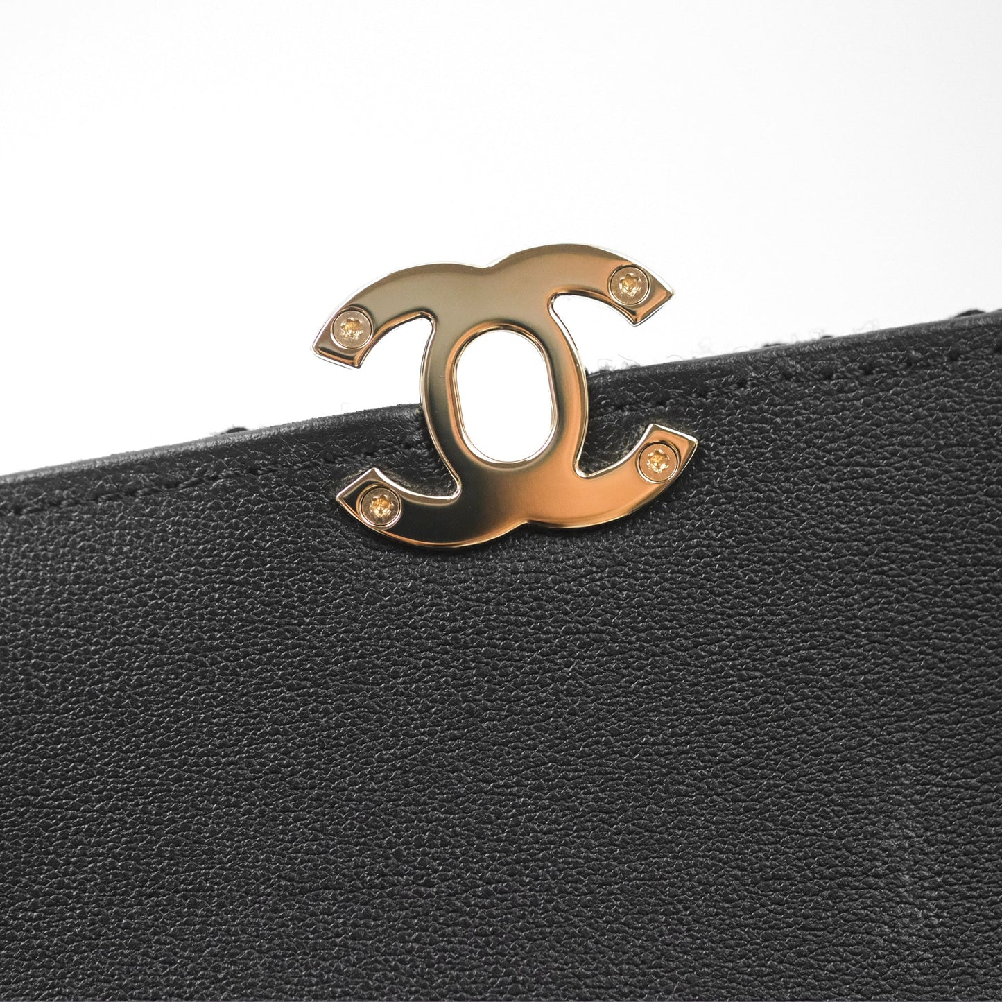 Chanel Small Top Handle Box Bag Black Tweed Sequins Gold Hardware 23K