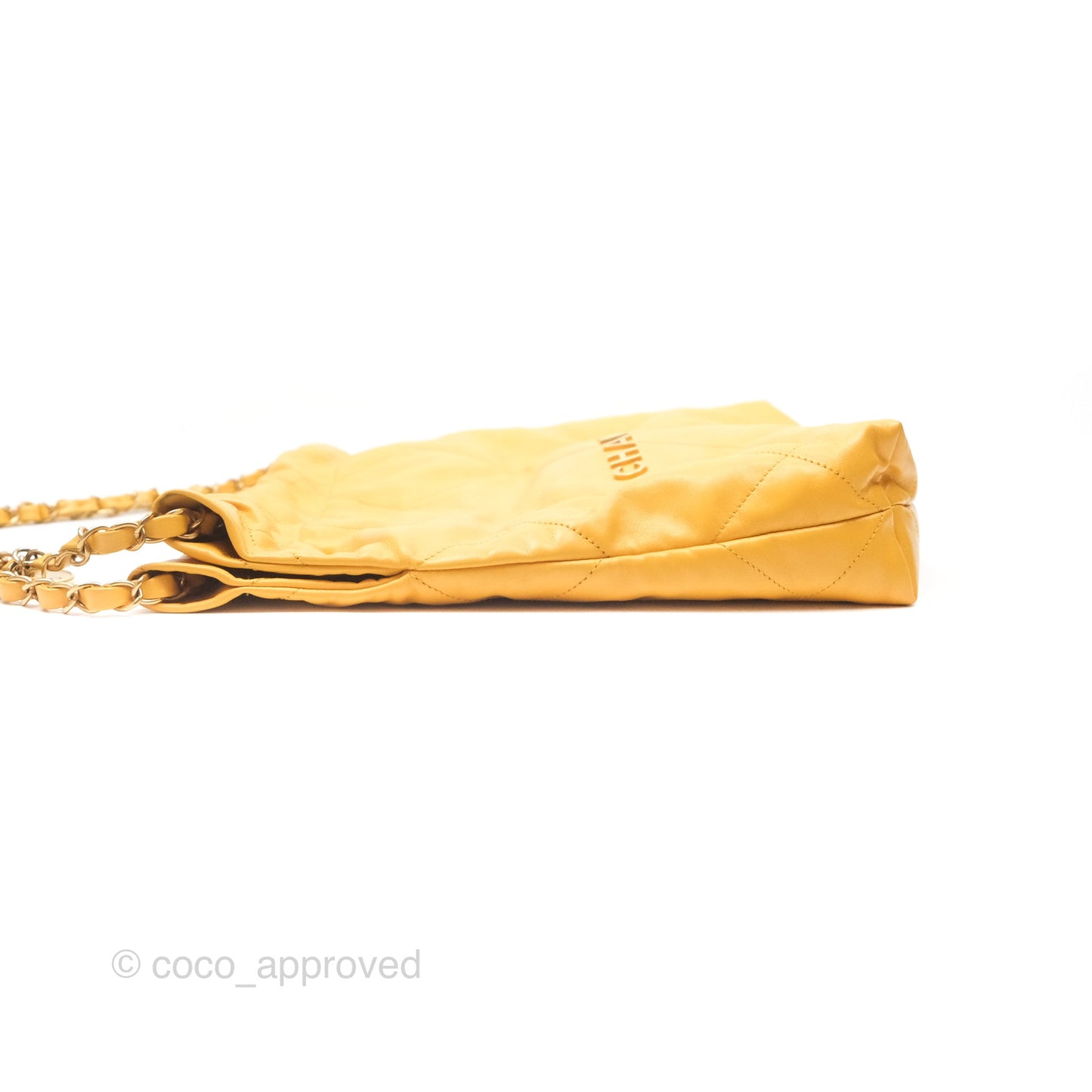 Chanel 22 Small Mustard Yellow Shiny Aged Calfskin Aged Gold Hardware