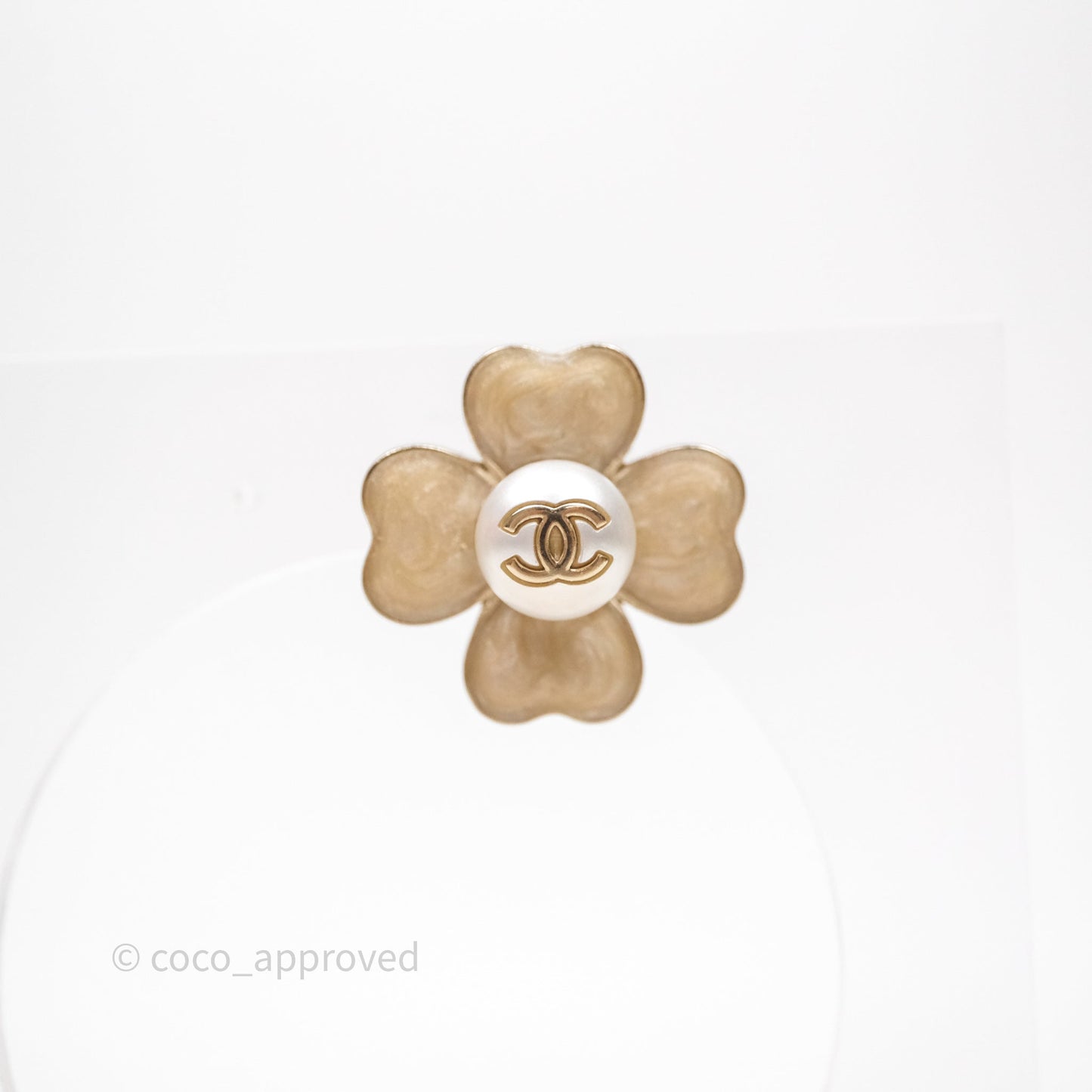 Chanel CC Pearl Flower Earrings Gold Tone