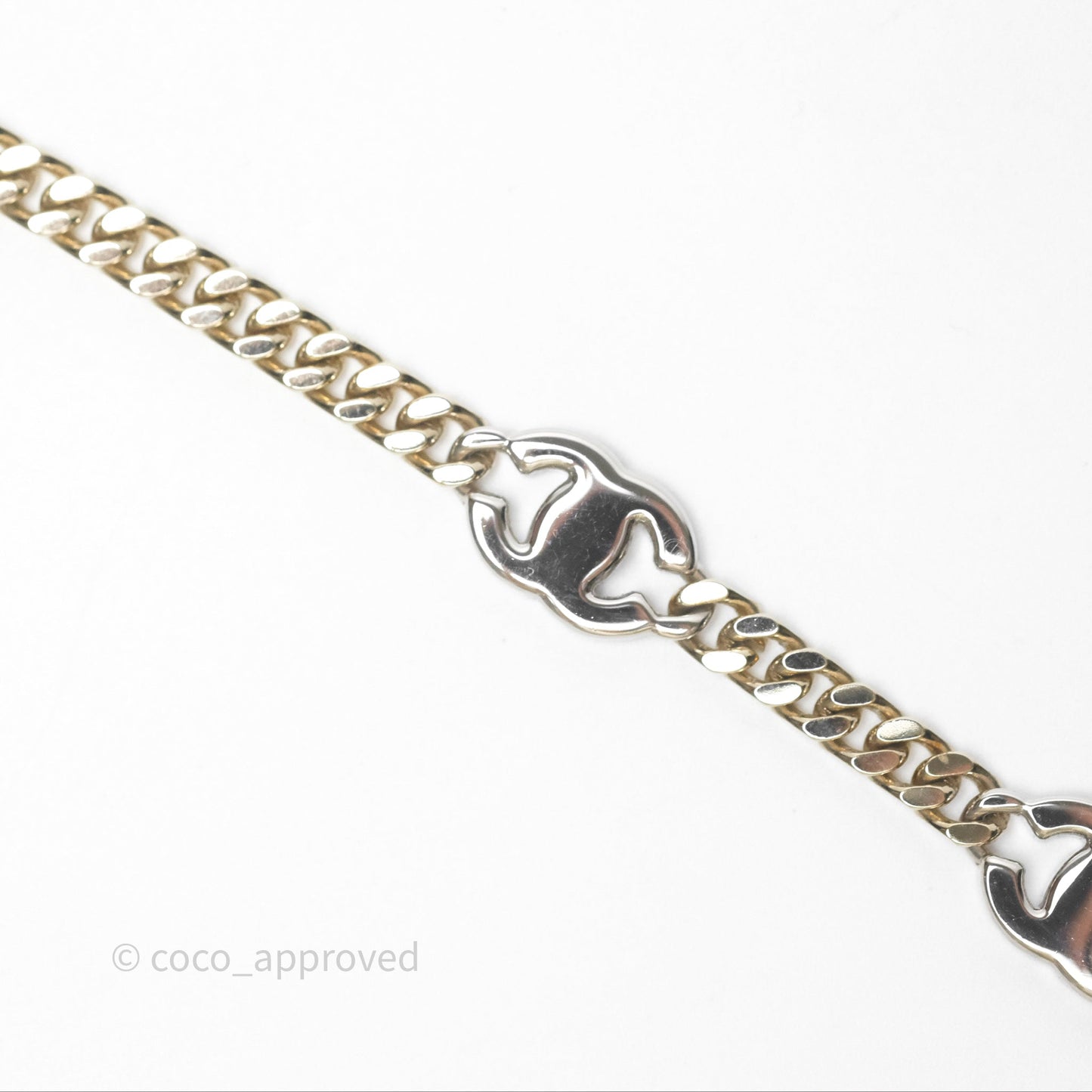 Chanel Silver CC Crystal Chain Choker Gold Tone 24V
