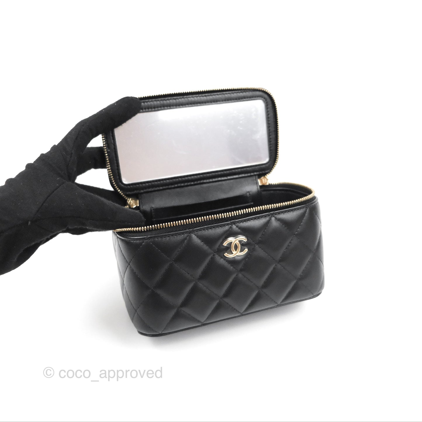 Chanel Vanity Rectangular Top Handle Black Lambskin Gold Hardware