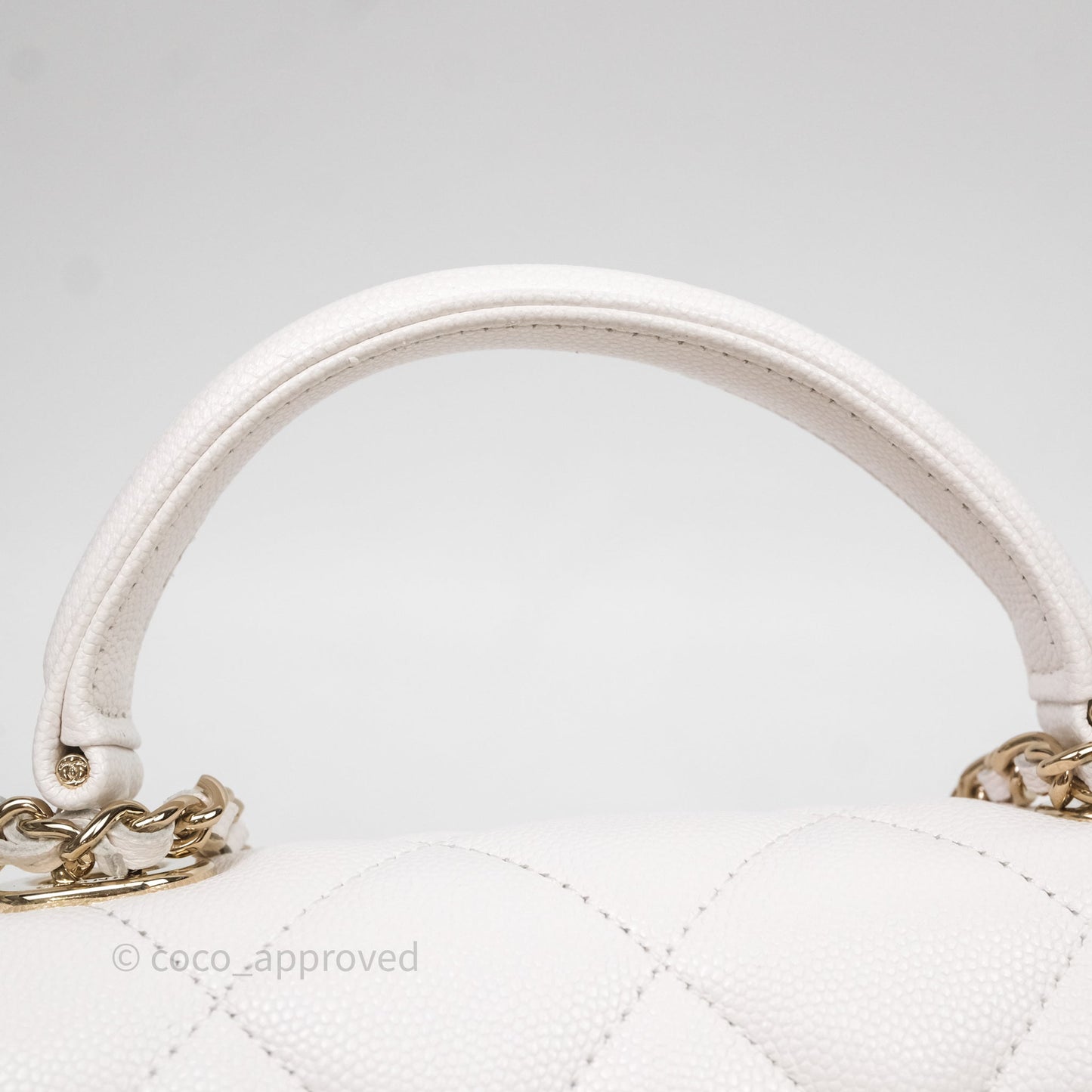 Chanel Small Coco Lady Quilted Flap Bag With Top Handle White Calfskin Gold Hardware