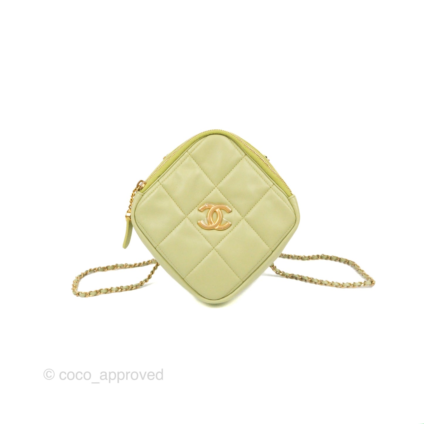 Chanel Small Quilted Diamond Cut Bag Green Lambskin Aged Gold Hardware