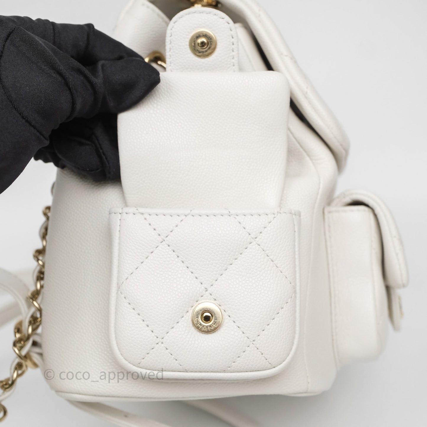 Chanel Duma Backpack White Caviar Gold Hardware 23K