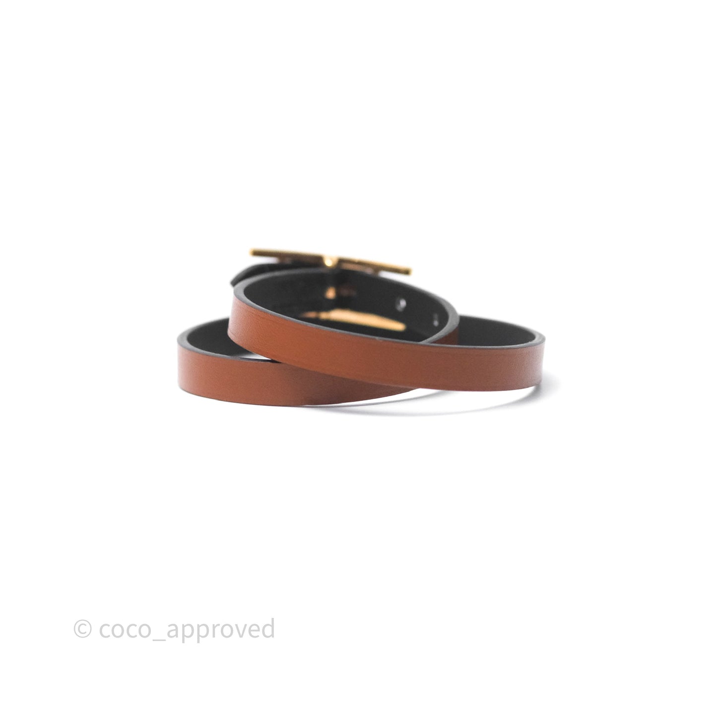 Hermès Behapi Double Tour Bracelet in Fauve 34 / Noir 89 Calfskin Gold Hardware