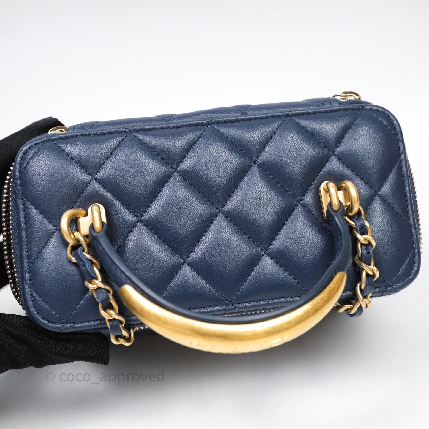 Chanel Vanity Rectangular Metal Top Handle Navy Lambskin Aged Gold Hardware