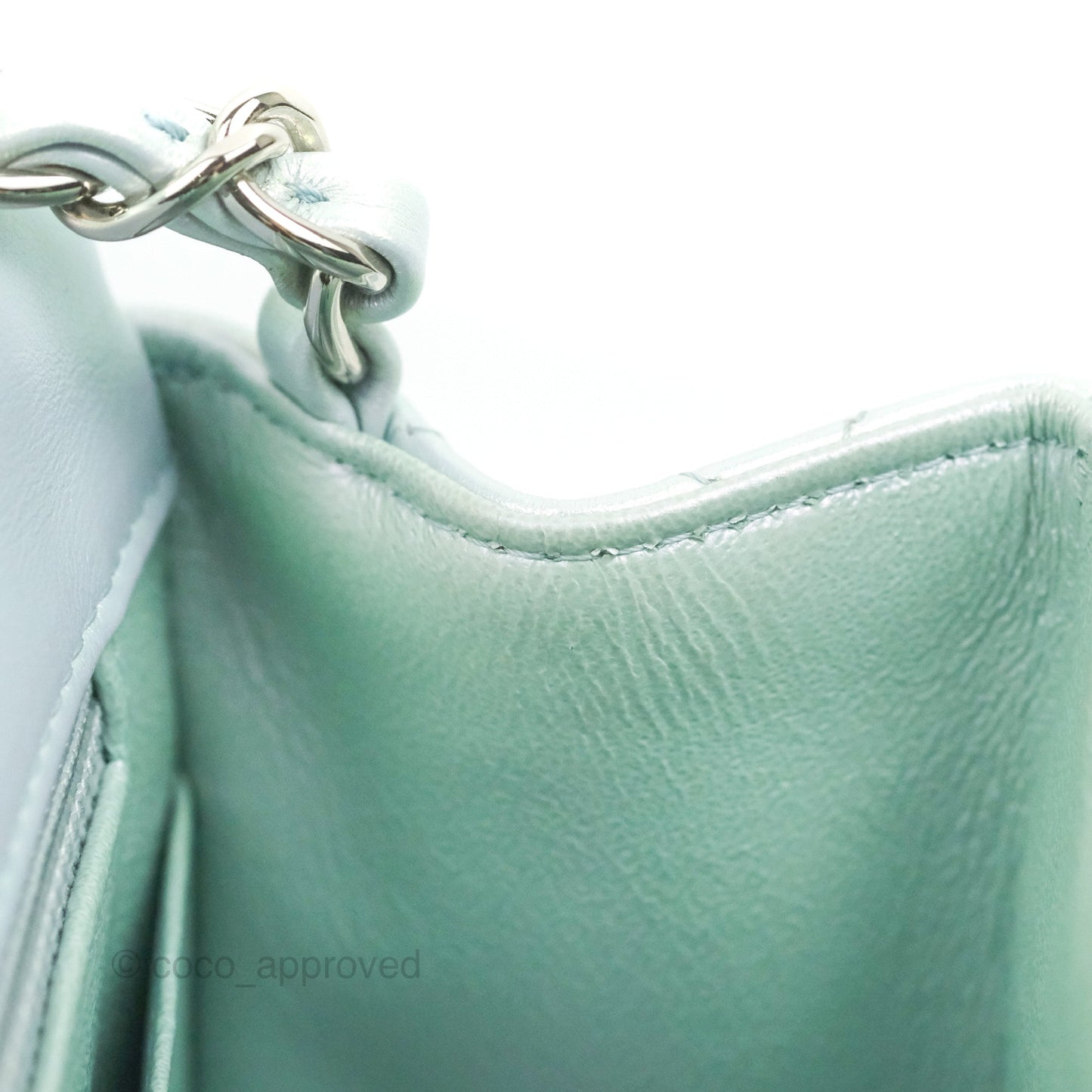 Chanel Mini Square Quilted Iridescent Icy Blue Silver Hardware
