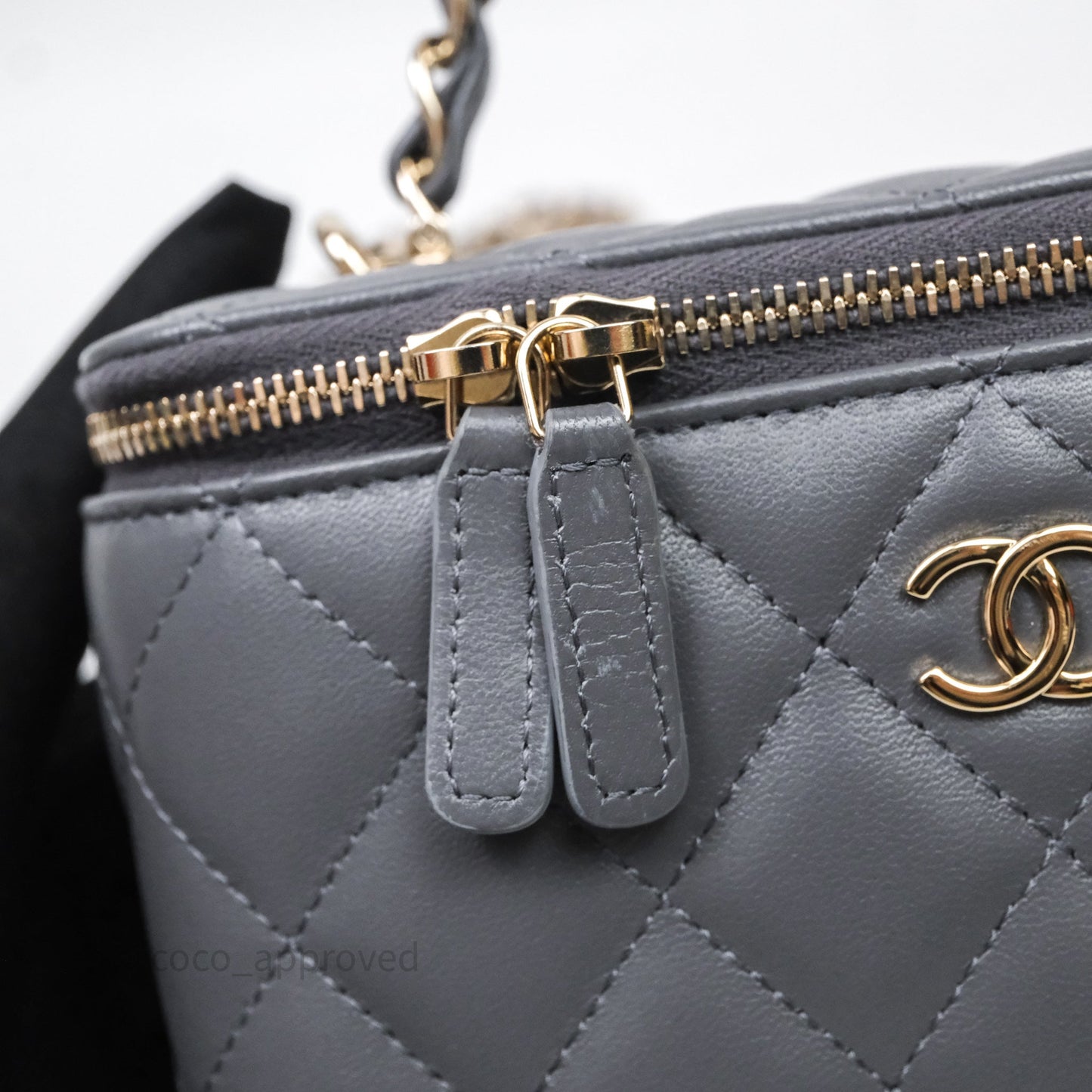 Chanel Vanity Rectangular Top Handle Grey Lambskin Gold Hardware