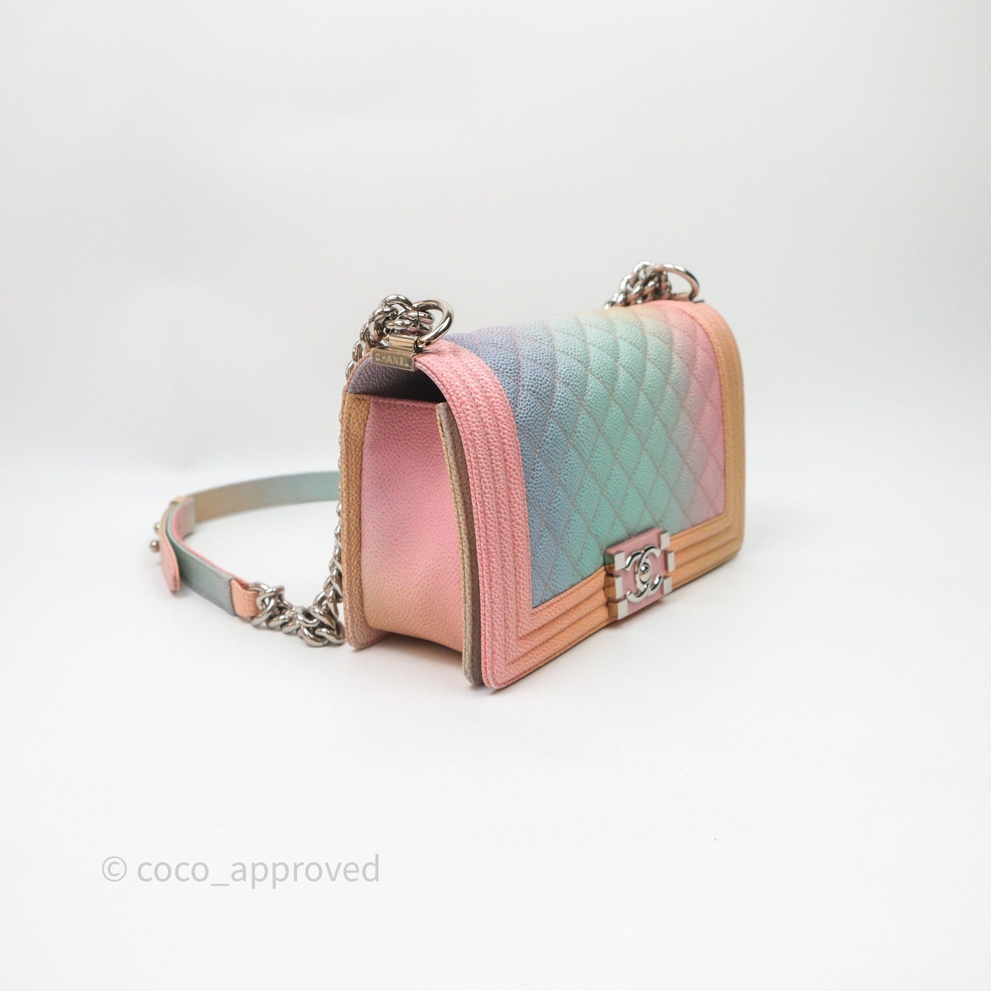Chanel Medium Boy Quilted Rainbow Caviar Silver Hardware