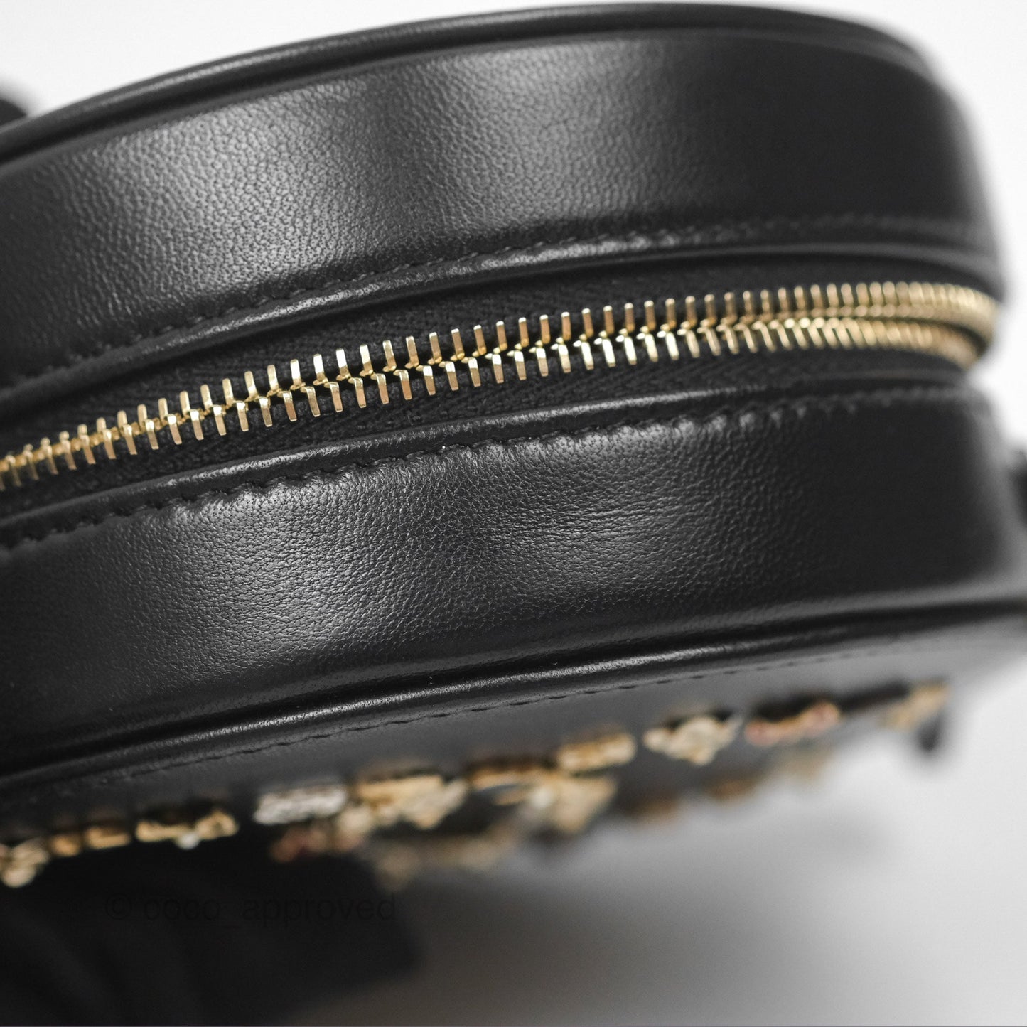Chanel Studded CC Round Clutch With Chain Black Lambskin Gold Hardware