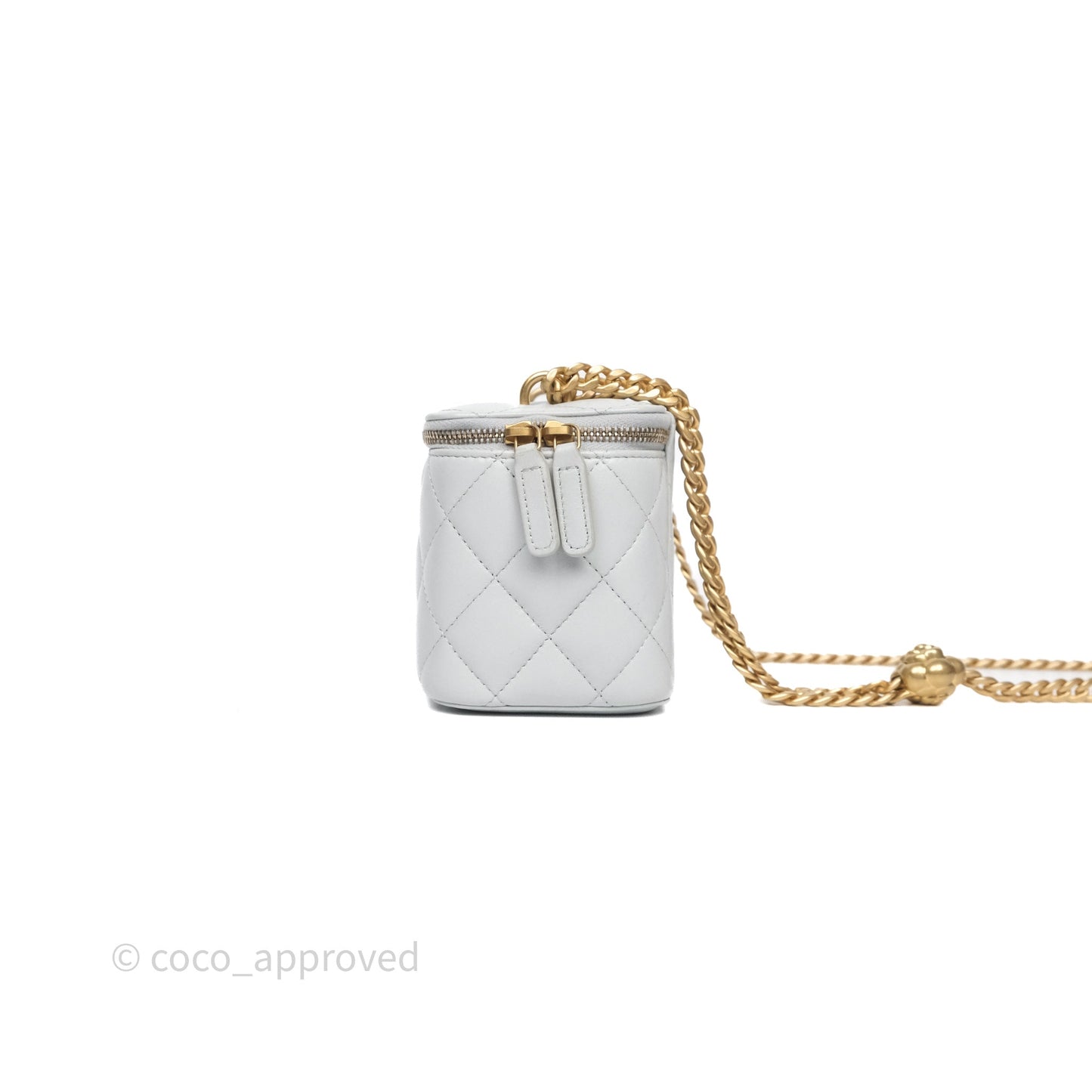Chanel Quilted Vanity Rectangular with Camellia Adjustable Chain Blue Grey Lambskin Aged Gold Hardware