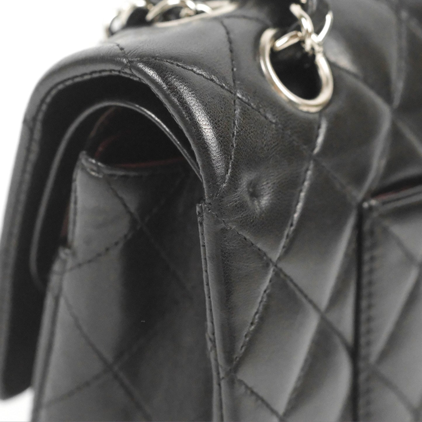 Chanel Classic M/L Medium Flap Quilted Black Lambskin Silver Hardware