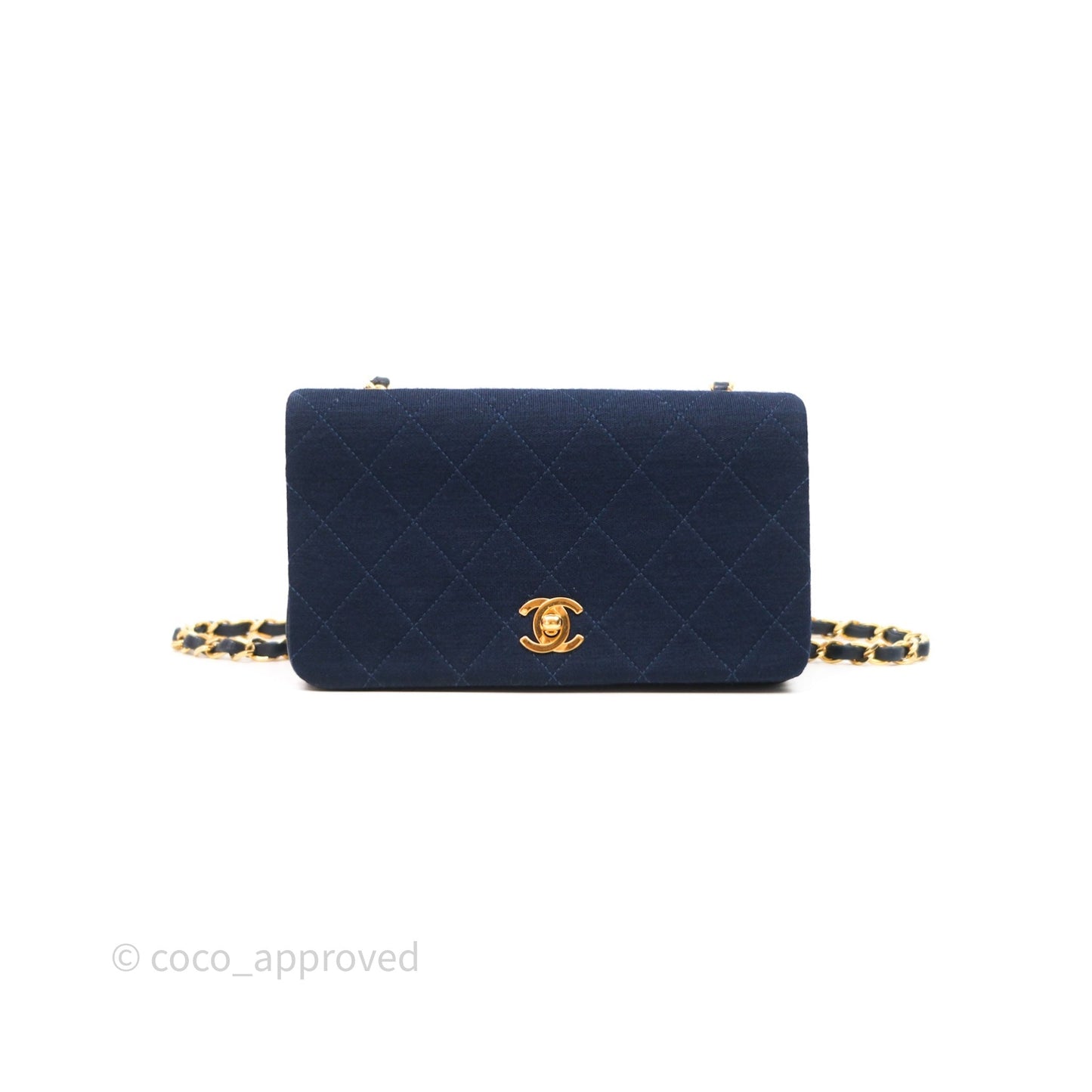 Chanel Vintage Mini Full Flap Bag Navy Fabrics / Lambskin 24K Gold Hardware