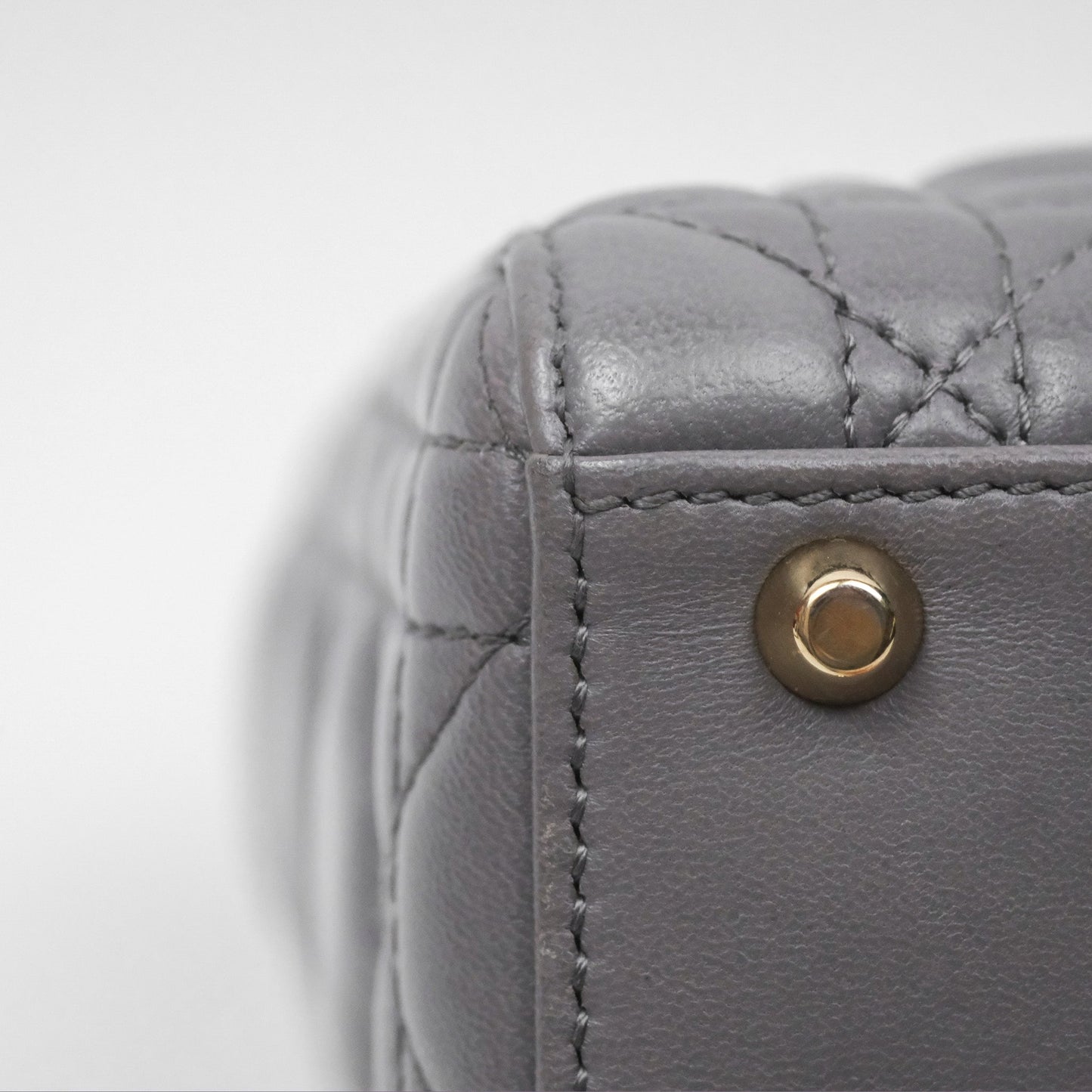 Christian Dior Mini Lady Dior Grey Lambskin Cannage Gold Hardware
