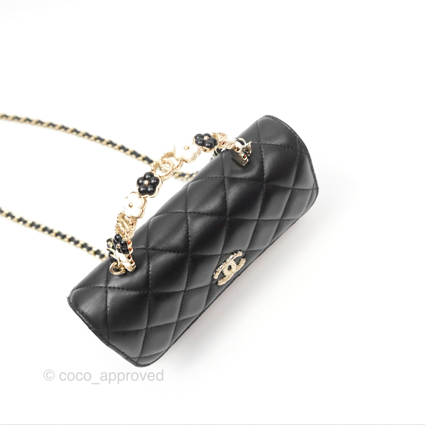 Chanel Camellia Handle Mini WOC Phone Holder with Chain Black Lambskin 23K