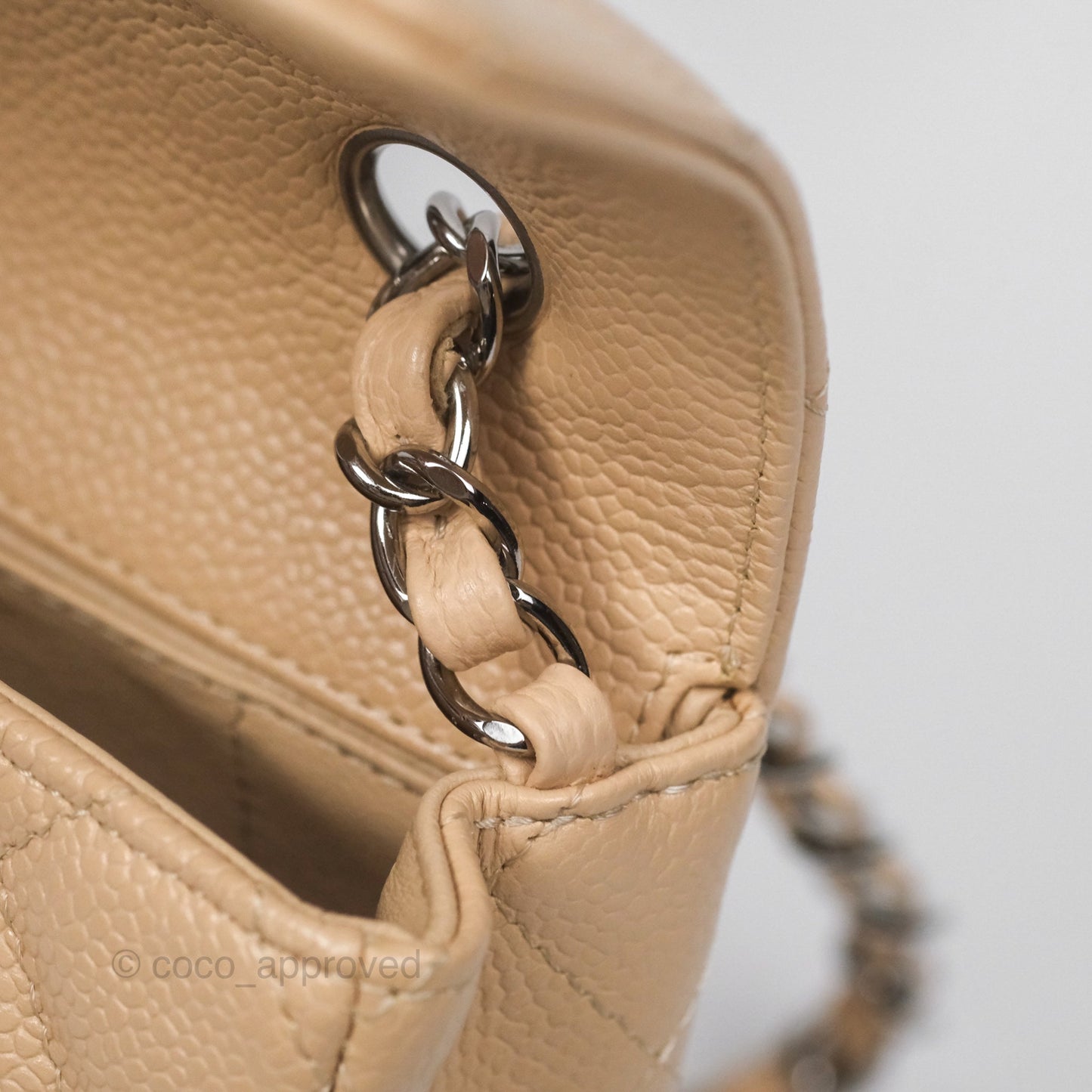 Chanel Quilted East West Flap Beige Caviar Silver Hardware