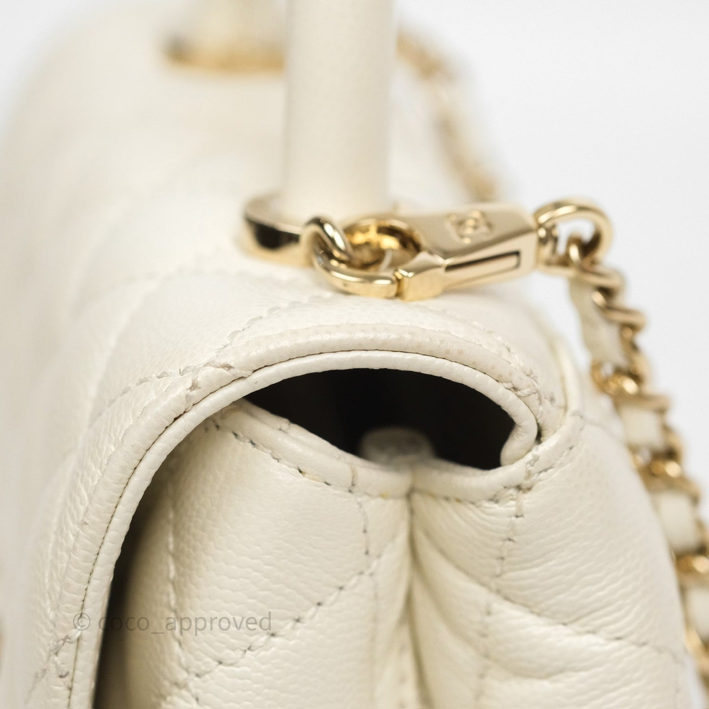 Chanel Mini Coco Handle Quilted Ivory White Caviar Gold Hardware