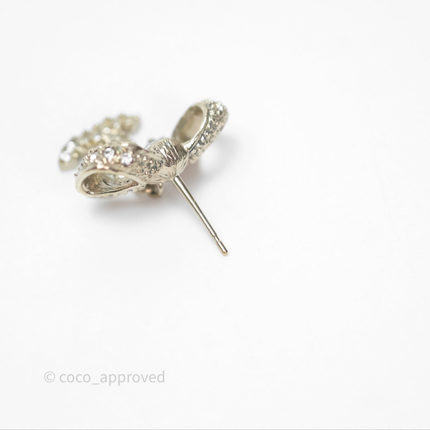 Chanel Crystal CC Bow Knot Earrings Gold Tone