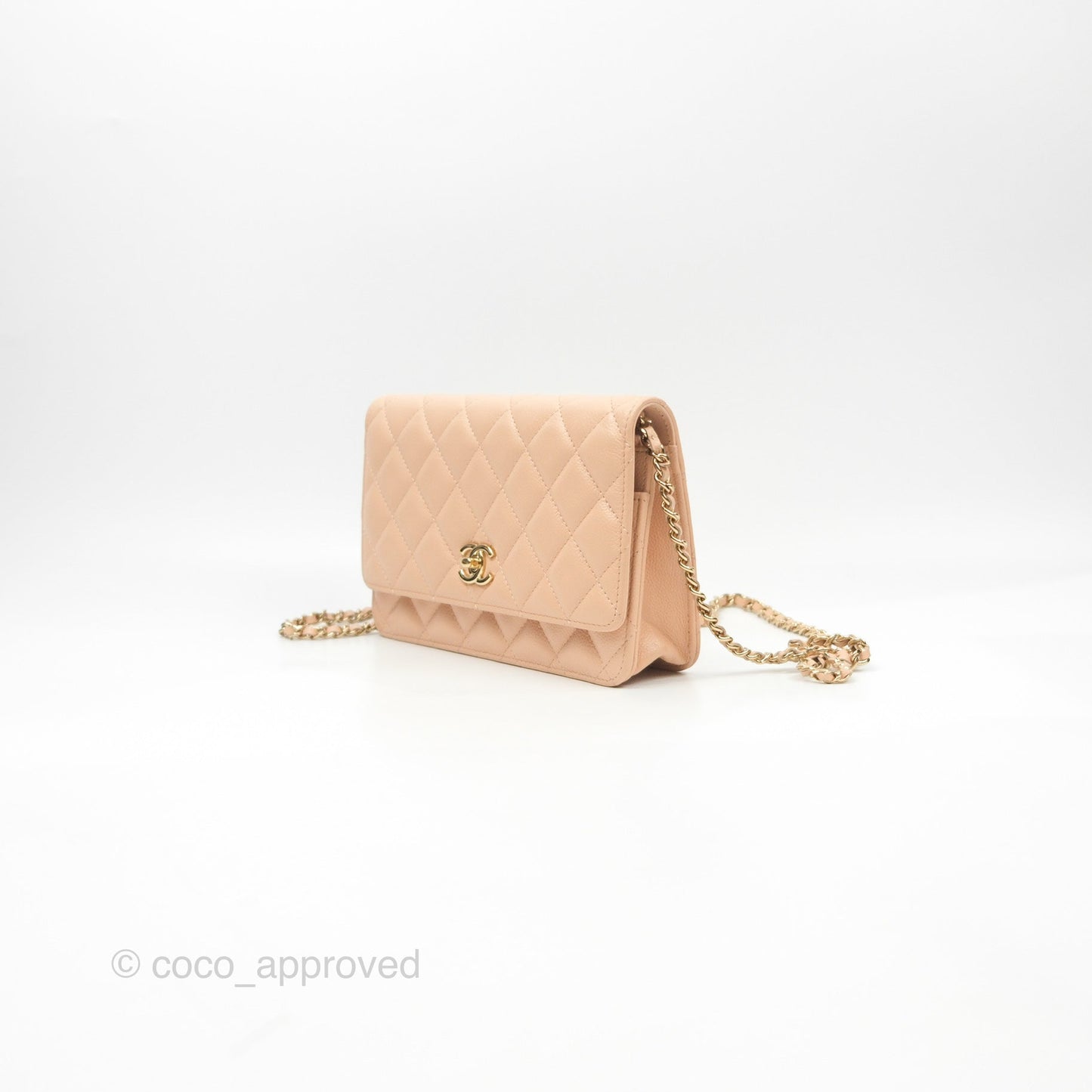 Chanel Quilted Bow Wallet On Chain WOC Light Beige Caviar Gold Hardware