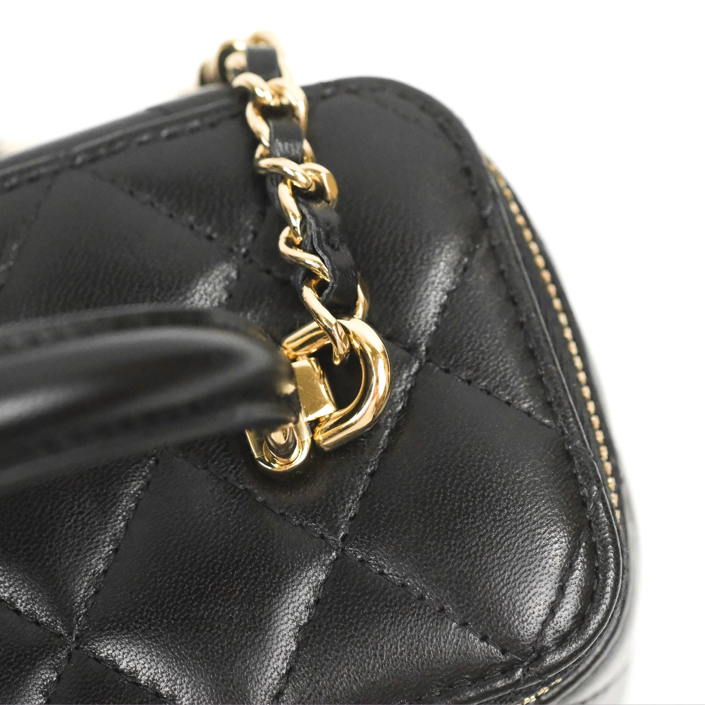 Chanel Vanity Rectangular Top Handle Black Lambskin Gold Hardware