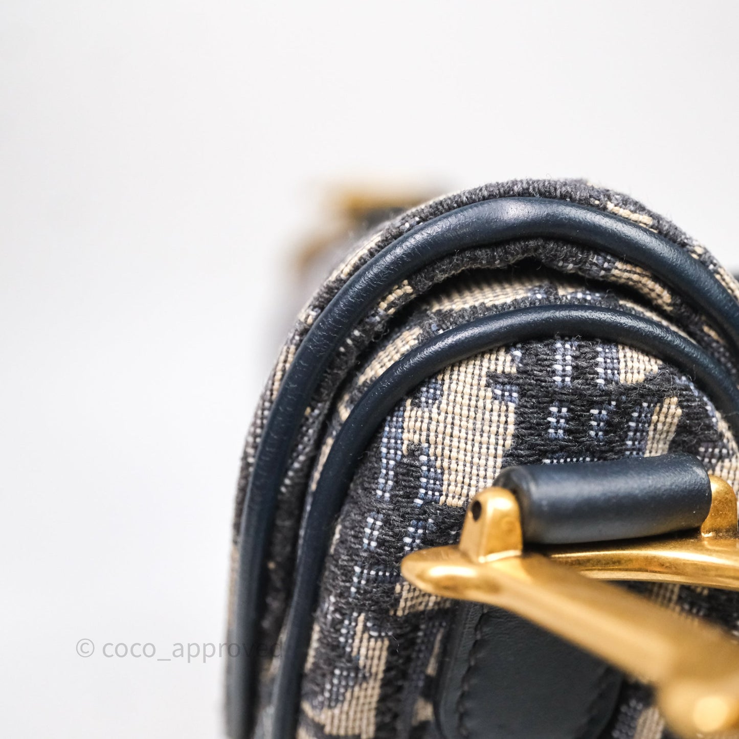 Christian Dior Saddle Bag Navy Dior Oblique Embroidery Gold Hardware