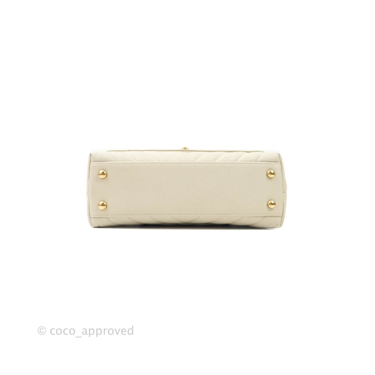 Chanel Mini Coco Handle Chevron Stone White Caviar Aged Gold Hardware