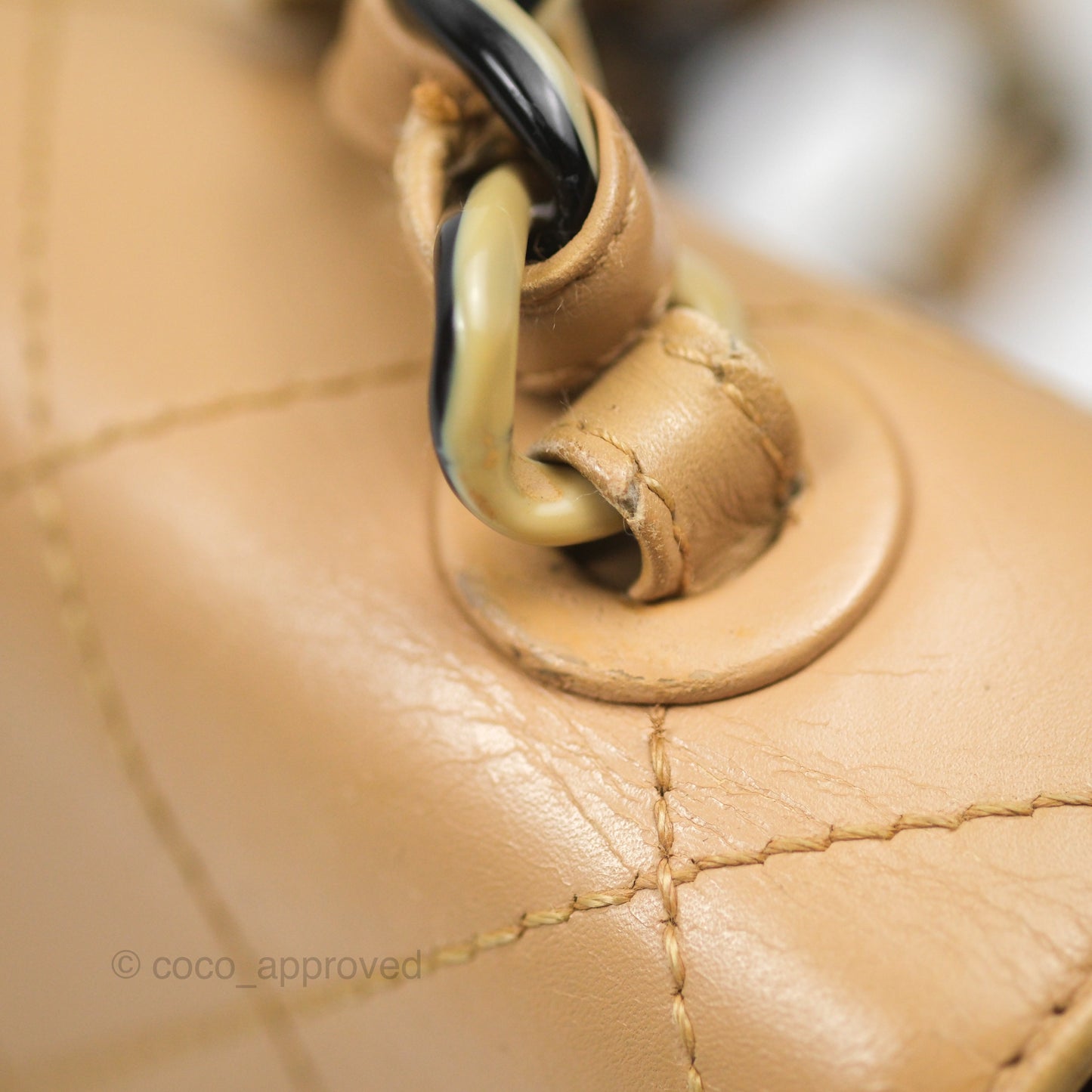 Chanel Vintage Jumbo Beige Flap Bag Lambskin Enamel Hardware