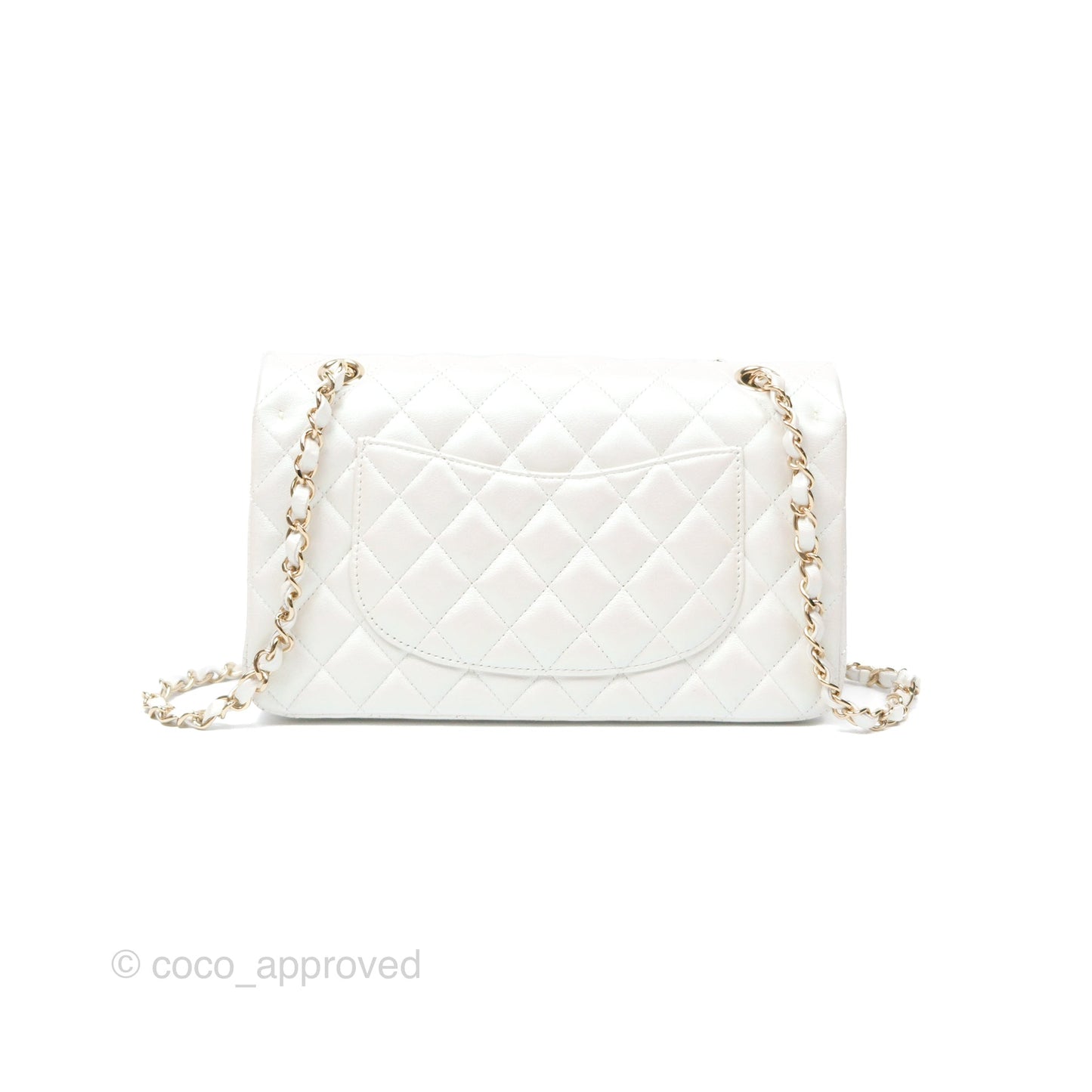 Chanel Classic M/L Medium Double Flap Iridescent White Calfskin Gold Hardware